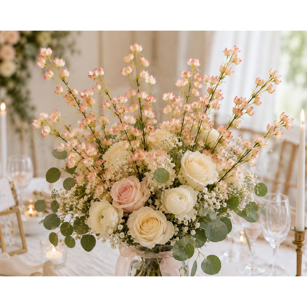 Artificial Dogwood Style Flower Stems Set of 2 Blush Pink White Faux Floral Branches 38 Inch Tall Wedding Filler Vase Decor