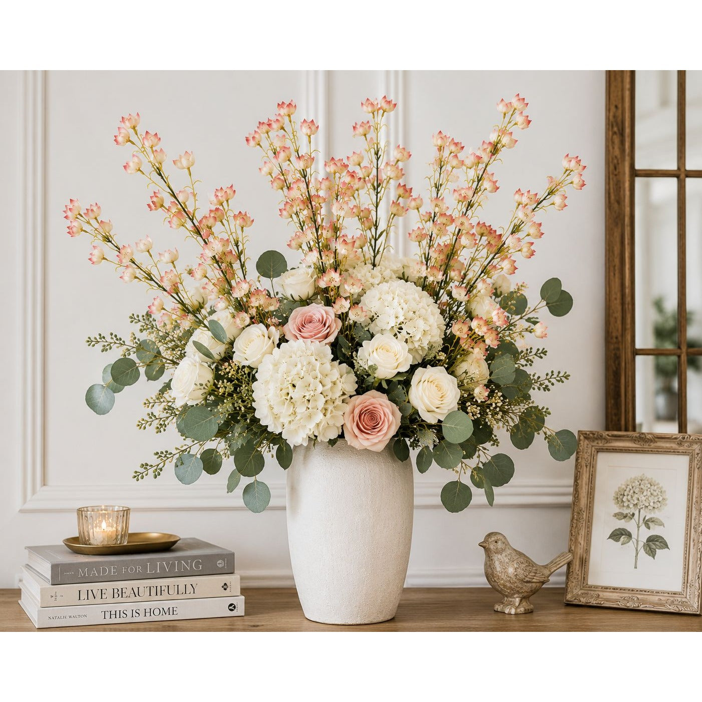 Artificial Dogwood Style Flower Stems Set of 2 Blush Pink White Faux Floral Branches 38 Inch Tall Wedding Filler Vase Decor