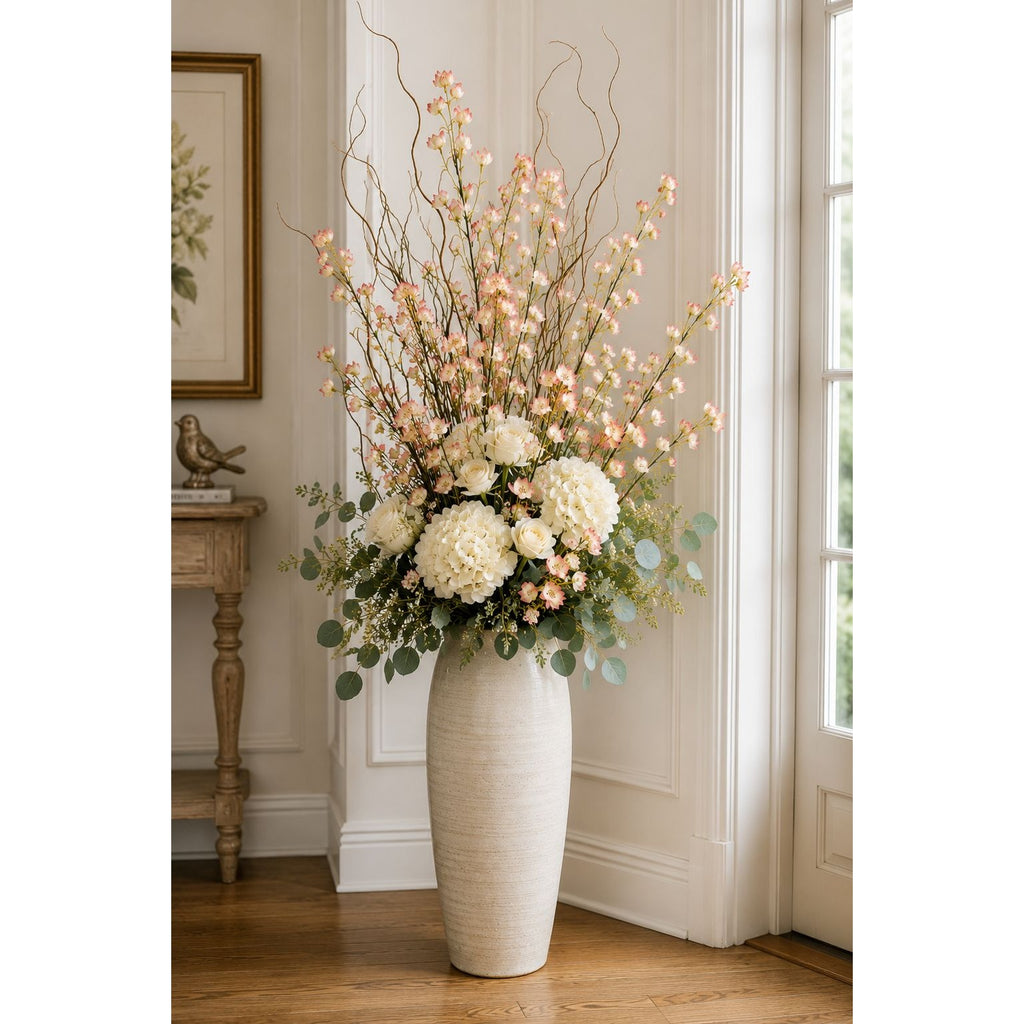 Artificial Dogwood Style Flower Stems Set of 2 Blush Pink White Faux Floral Branches 38 Inch Tall Wedding Filler Vase Decor