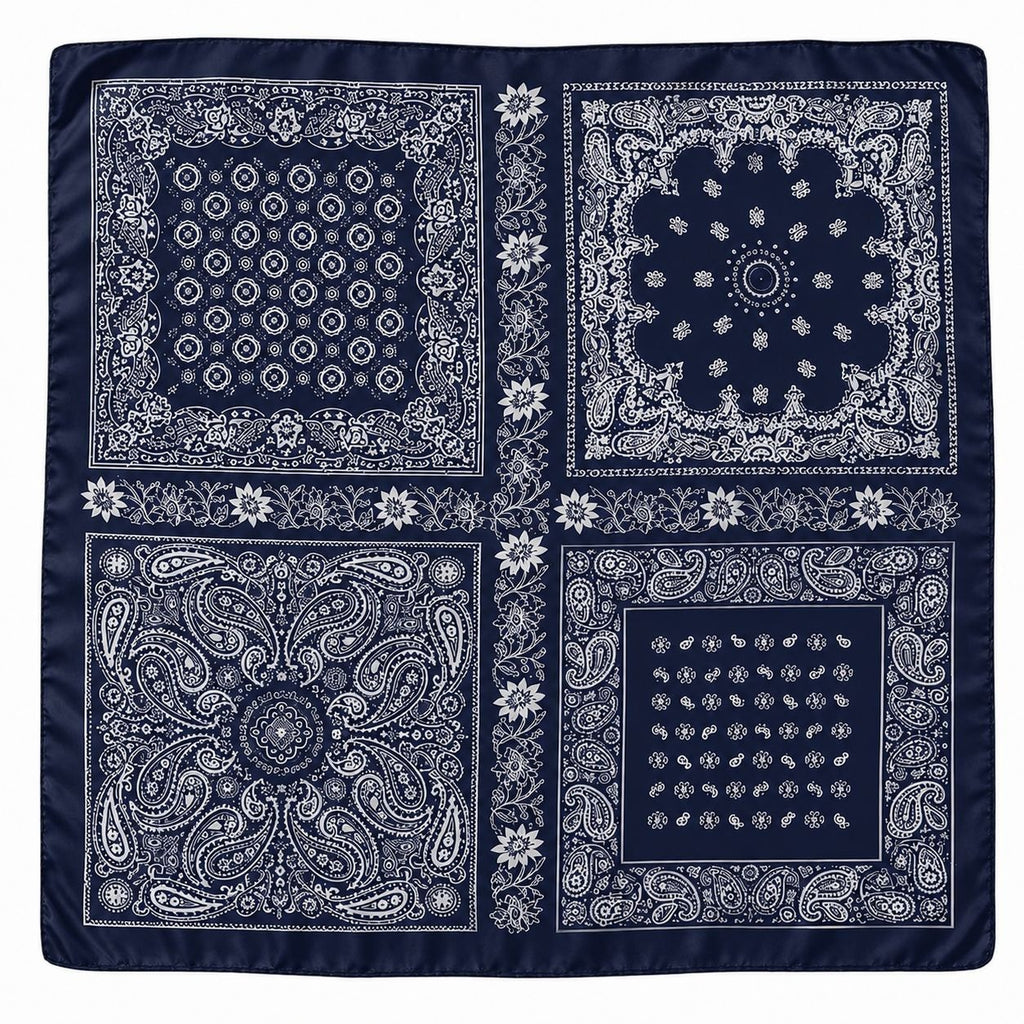 35x35 Navy White Paisley Bandana Scarf Square Satin Feel Head Neck Hair Wrap