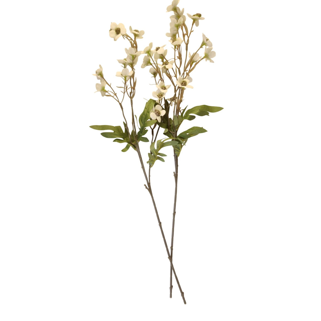 Artificial Dogwood Stems 2 Pcs White Cream Wax Flower Faux Floral Vase Filler Wedding Decor 24 Inch