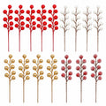 16 Mixed Christmas Berry Picks, 8-Inch Red White Gold Frosted Stems