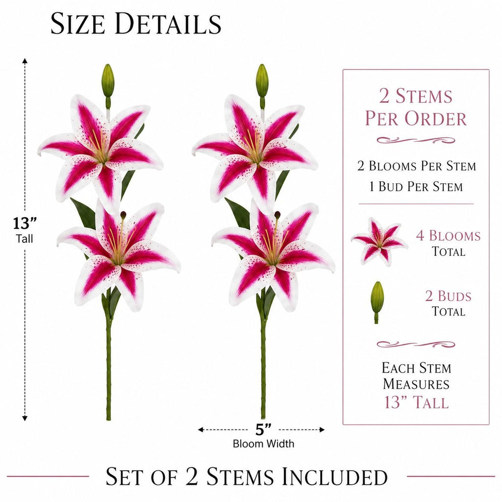 Real Touch Pink Stargazer Lily Stems Set of 2 Artificial Stargazer Lilies Faux Lily Flowers Wedding Bouquet Flowers French Country Decor