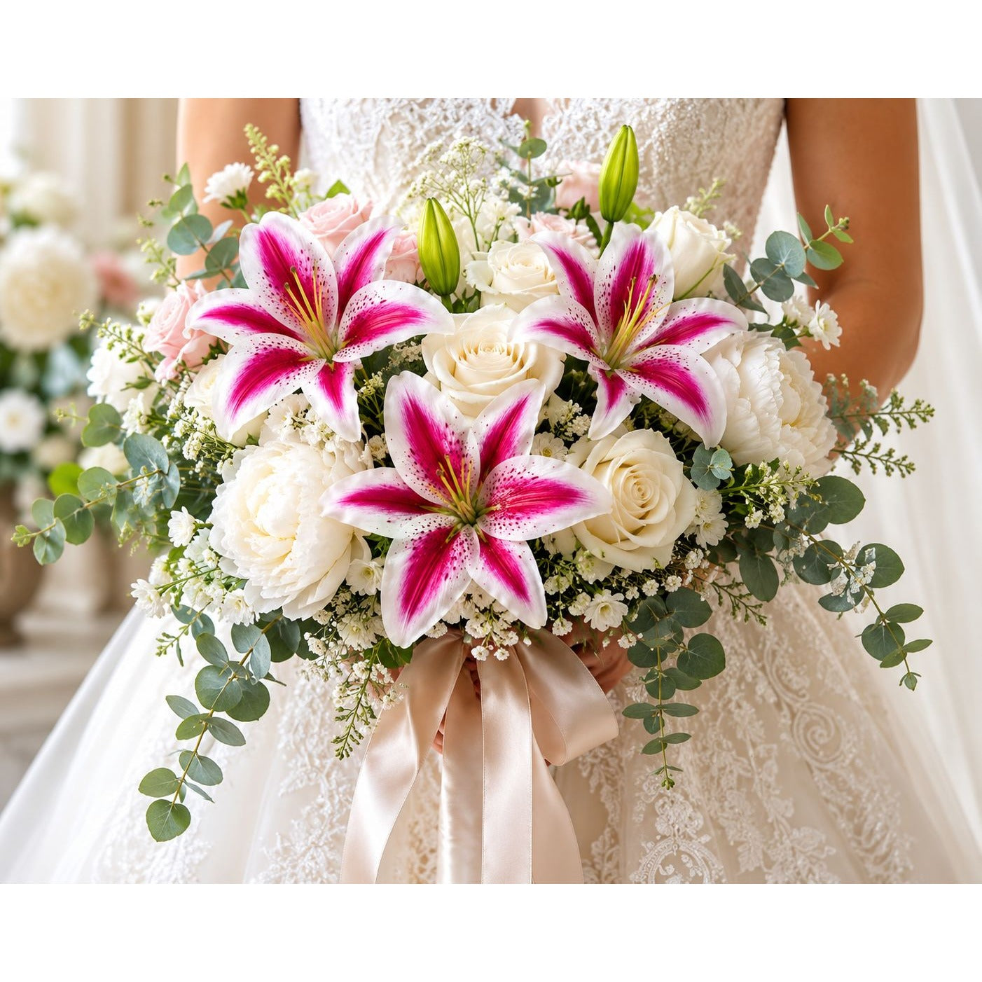 Real Touch Pink Stargazer Lily Stems Set of 2 Artificial Stargazer Lilies Faux Lily Flowers Wedding Bouquet Flowers French Country Decor