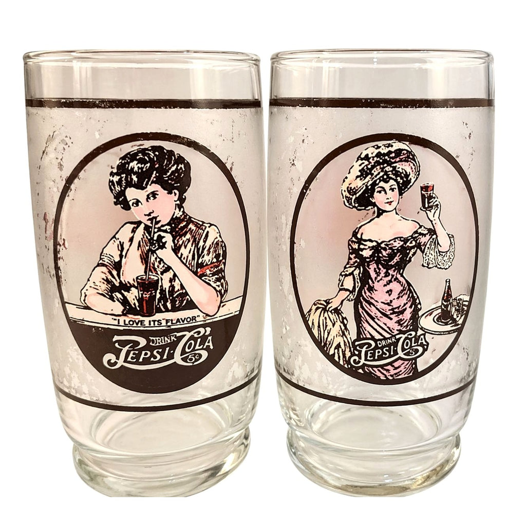 Vintage Pepsi Glasses Set of 6 | 1970s Gibson Girl Tumblers Collectible Retro Barware