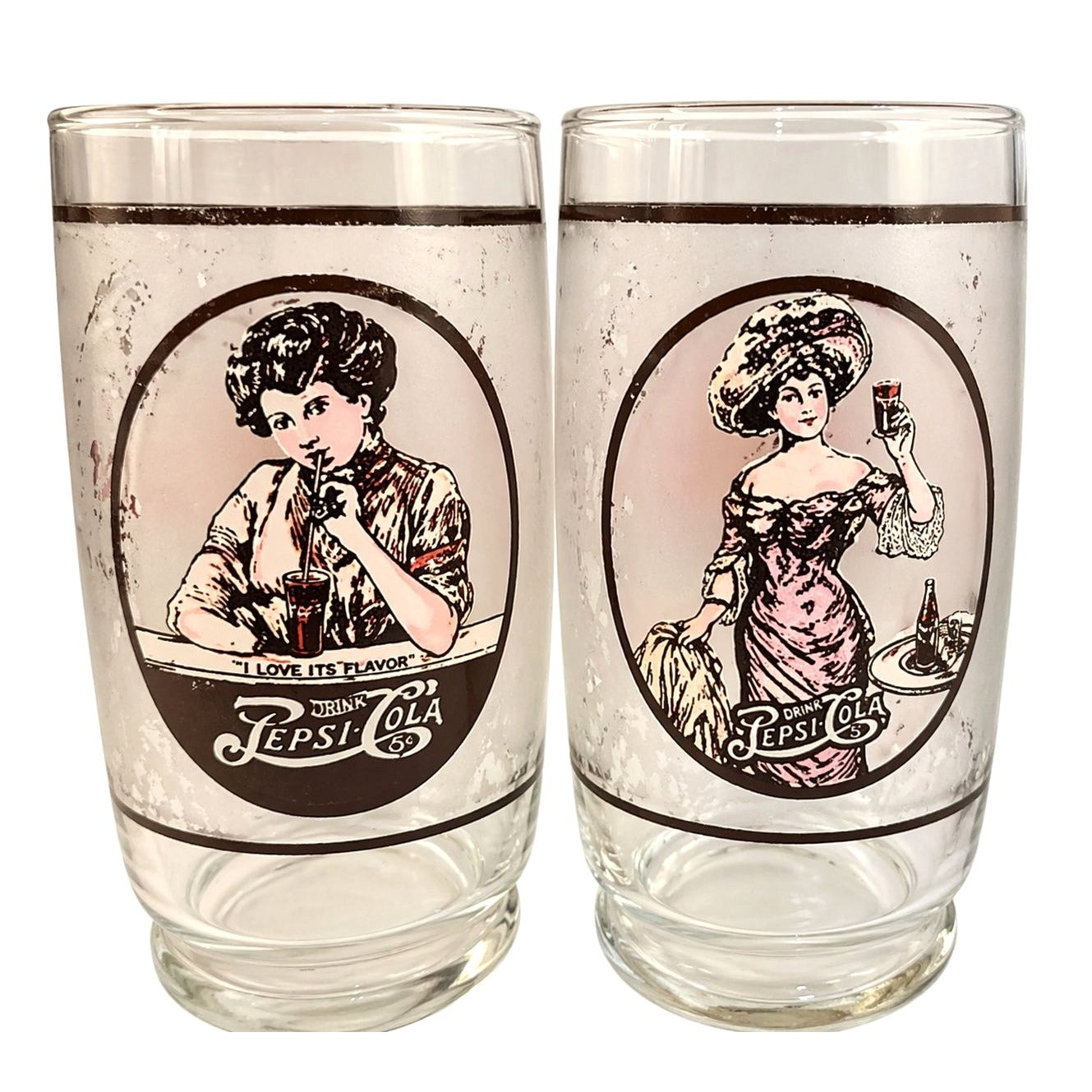 Vintage Pepsi Glasses Set of 6 | 1970s Gibson Girl Tumblers Collectible Retro Barware