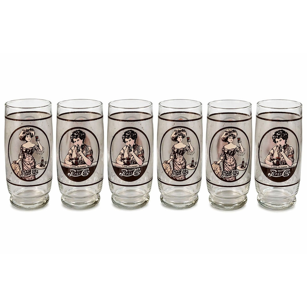 Vintage Pepsi Glasses Set of 6 | 1970s Gibson Girl Tumblers Collectible Retro Barware