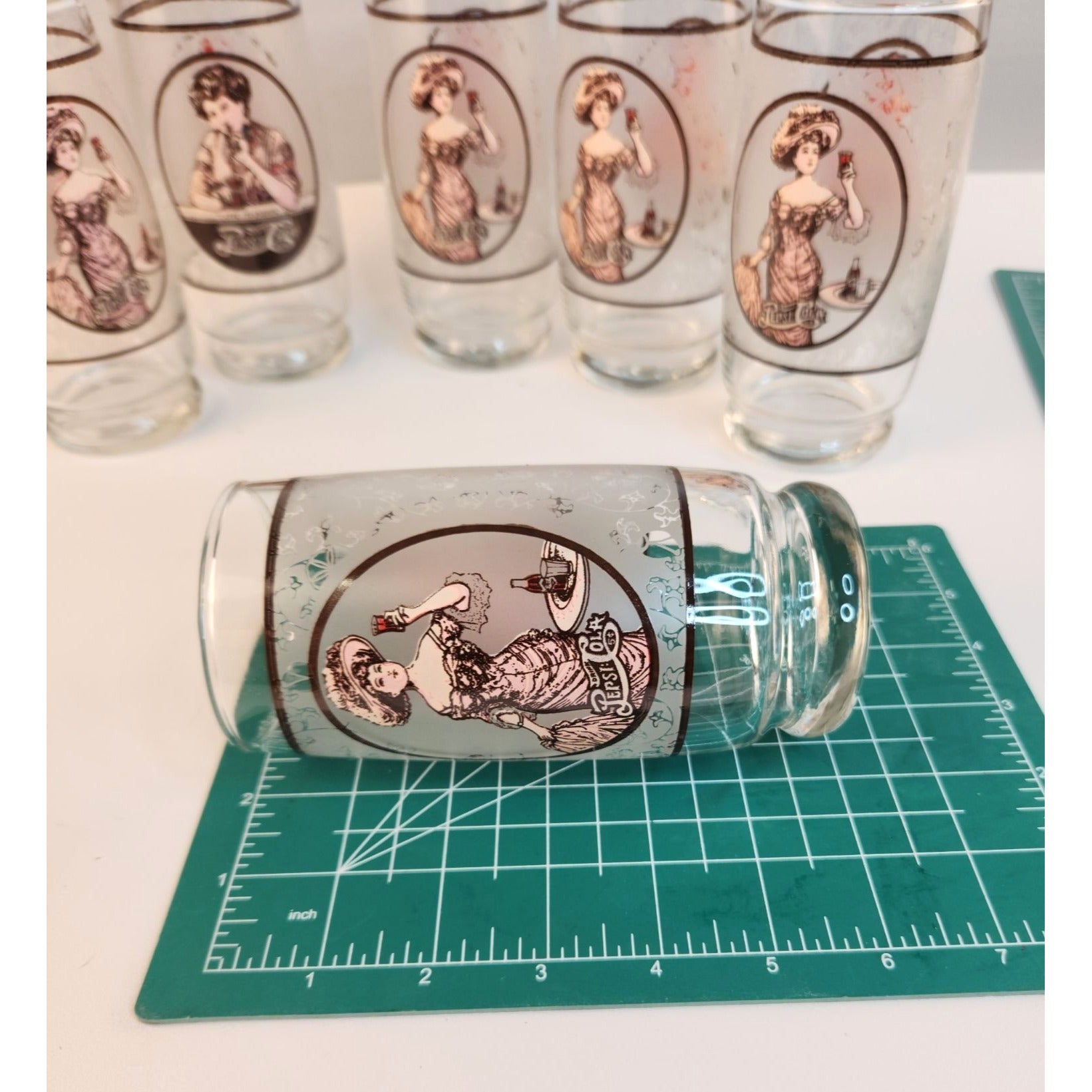 Vintage Pepsi Glasses Set of 6 | 1970s Gibson Girl Tumblers Collectible Retro Barware