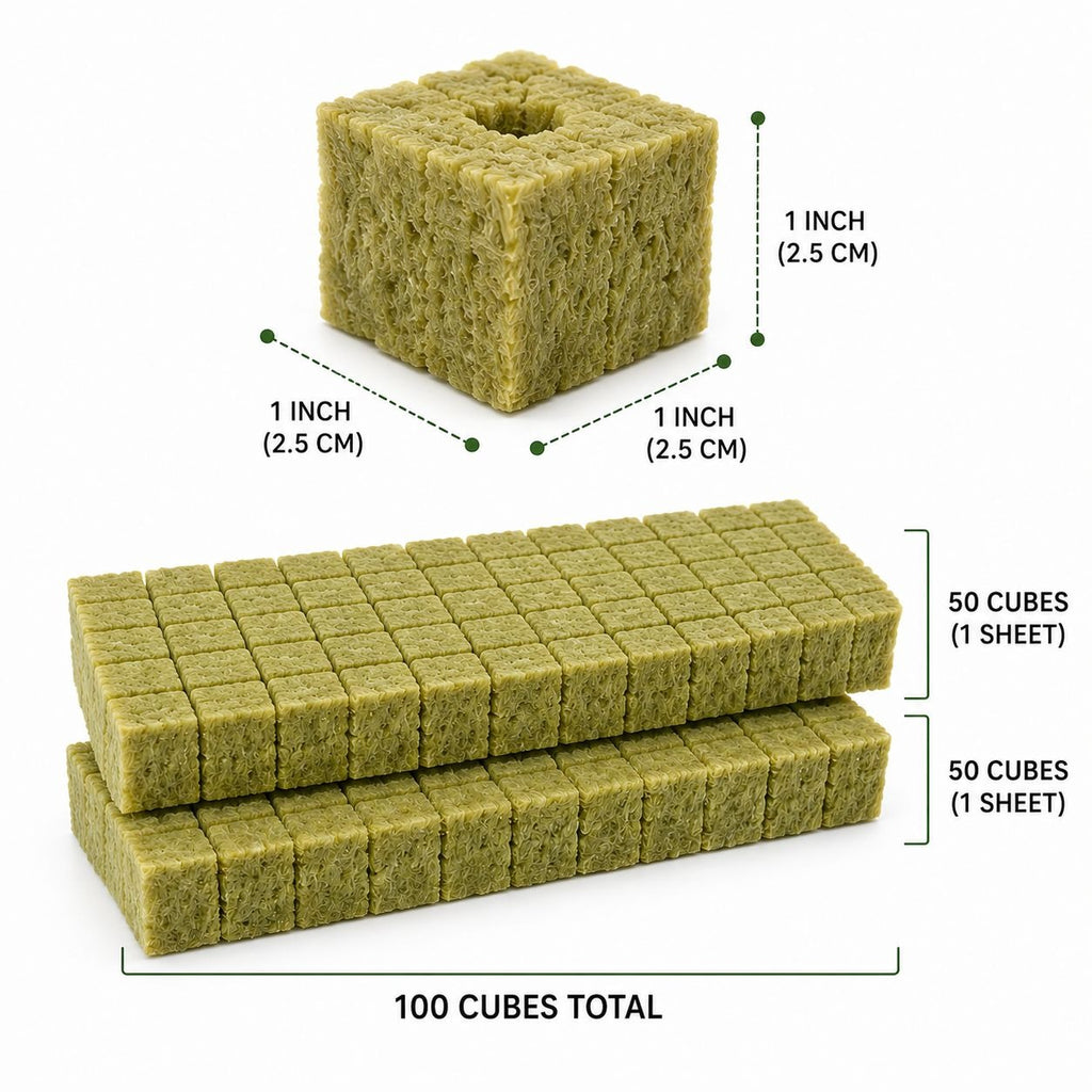 100 Rockwool Growing Cubes, 1 Inch Hydroponic Seed Starter Cubes, Plant Cloning Cubes, Herb Garden Growing Medium