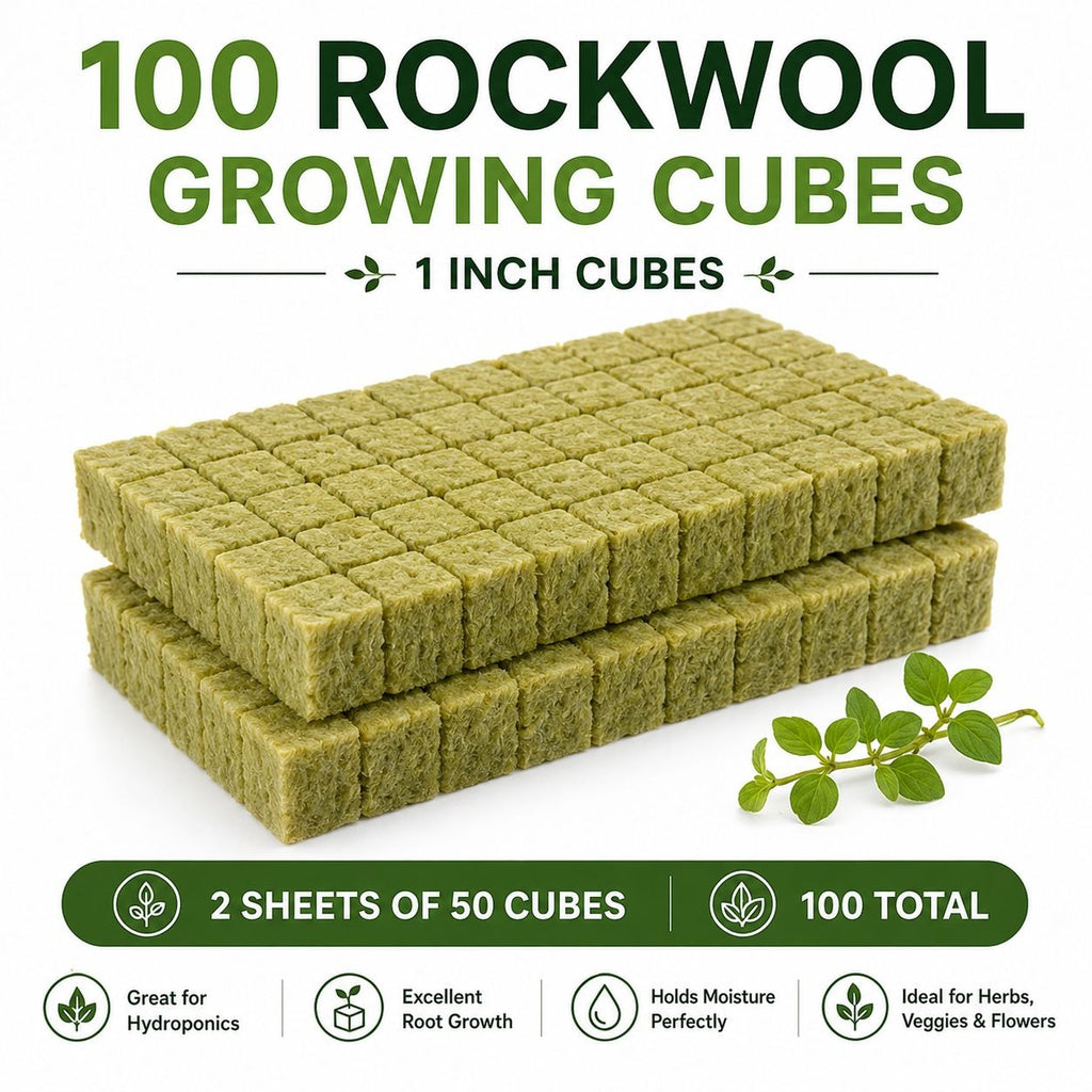 100 Rockwool Growing Cubes, 1 Inch Hydroponic Seed Starter Cubes, Plant Cloning Cubes, Herb Garden Growing Medium