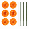 Orange Artificial Peony Ranunculus Flower Heads Set of 6 with Wire Stems Faux Silk Floral Craft Supply