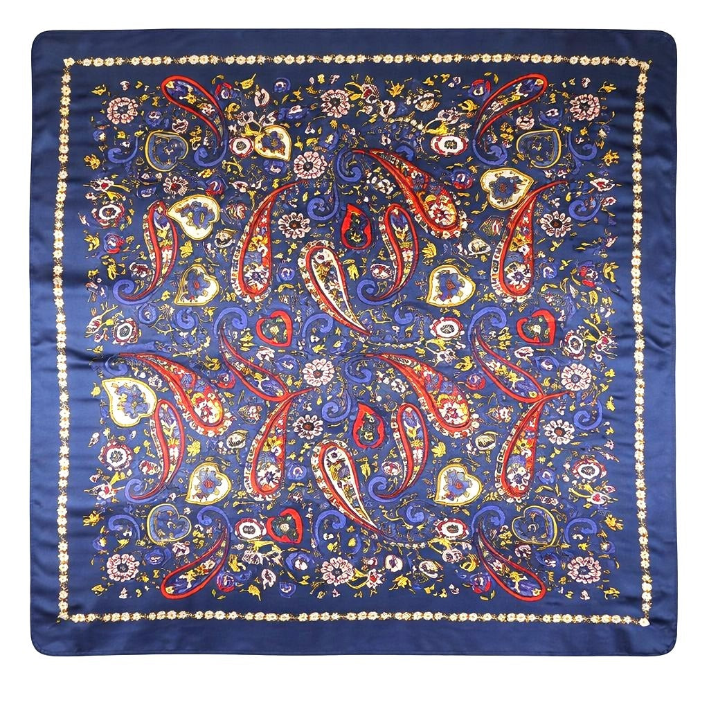 Navy Paisley Wild Rag Satin Scarf 35 Inch Western Scarf Cowgirl Neck Scarf Large Square Scarf