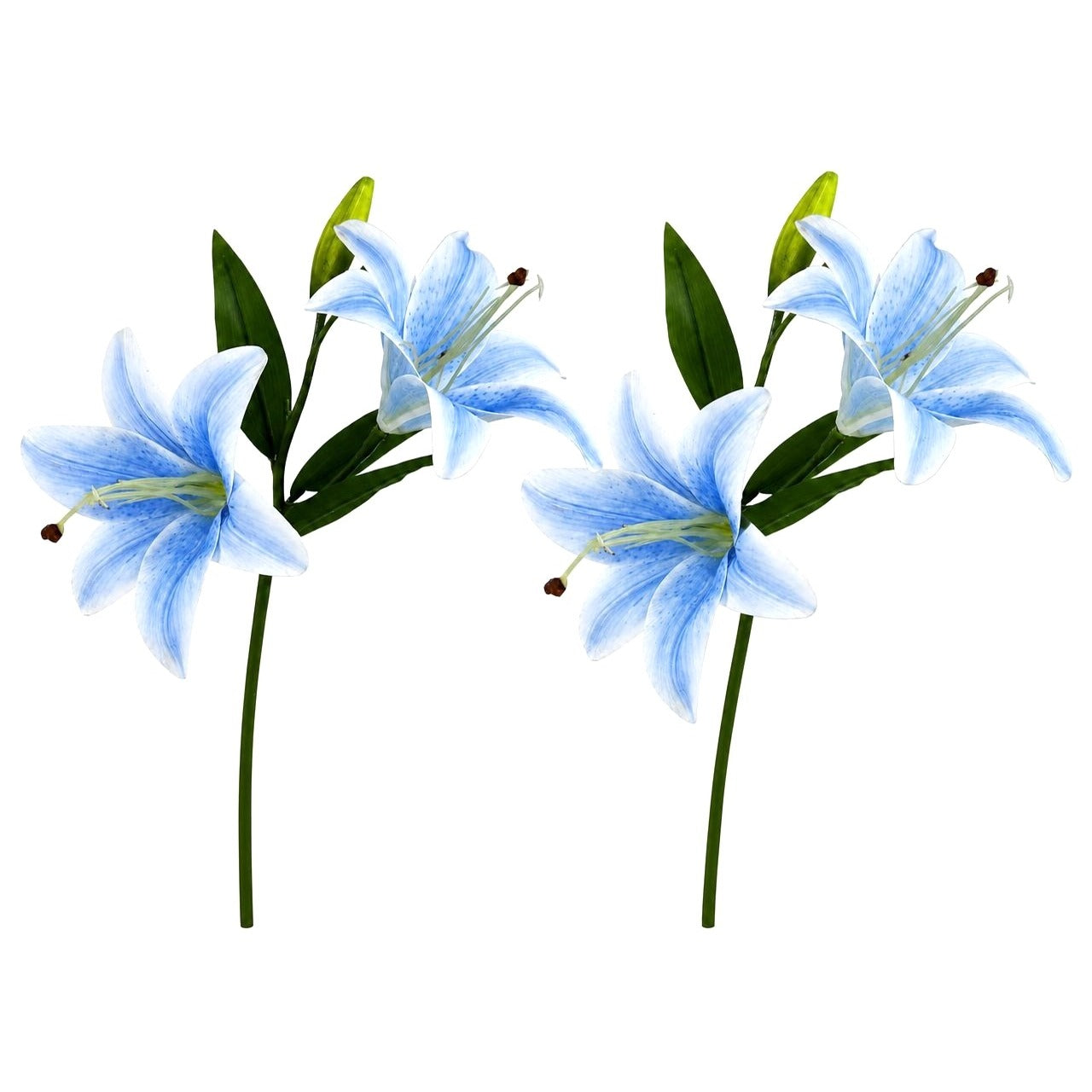 Blue Lily Stems Real Touch Flowers Artificial Lily Spray Faux Blue Lilies Cottagecore Decor Wedding Flowers Set of 2