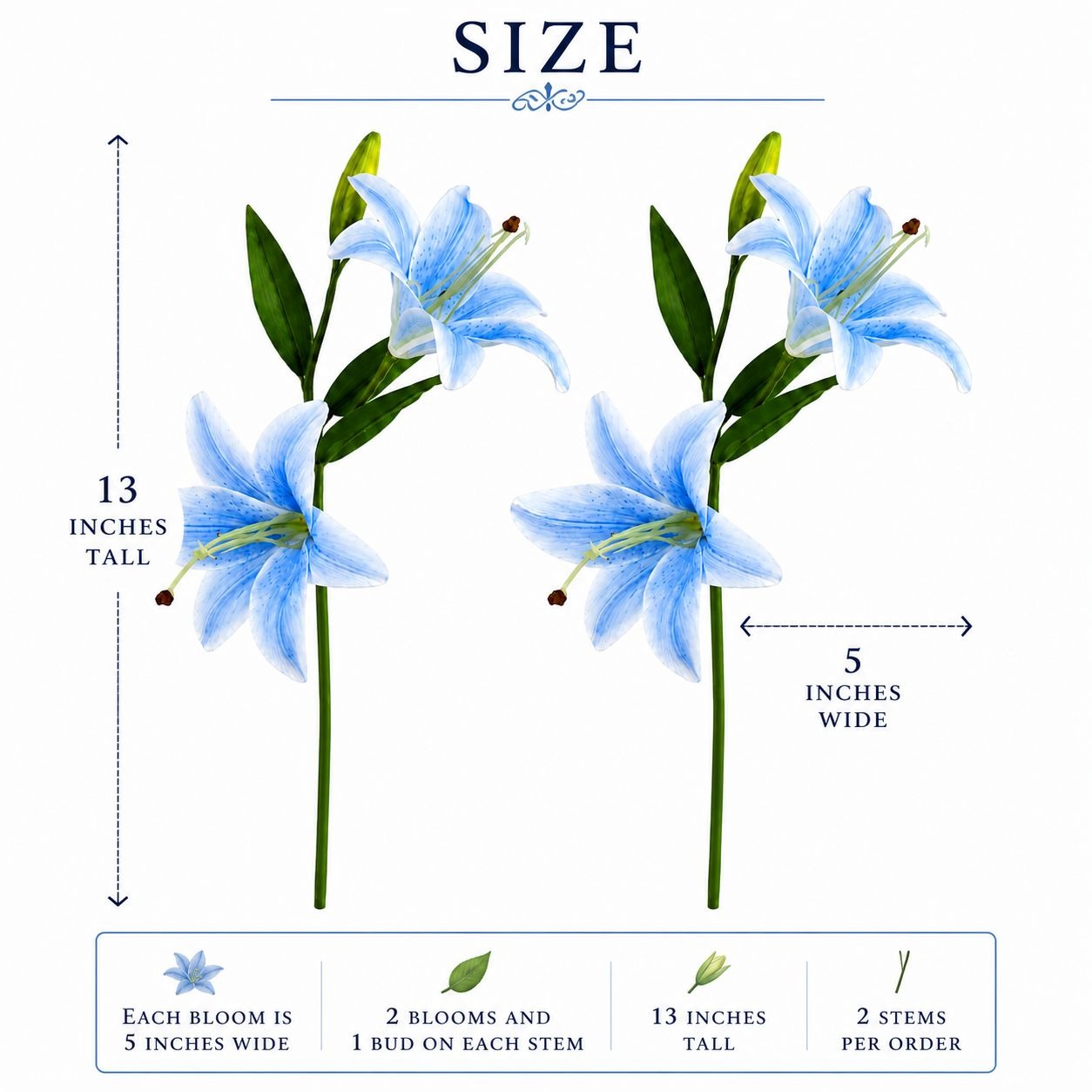 Blue Lily Stems Real Touch Flowers Artificial Lily Spray Faux Blue Lilies Cottagecore Decor Wedding Flowers Set of 2