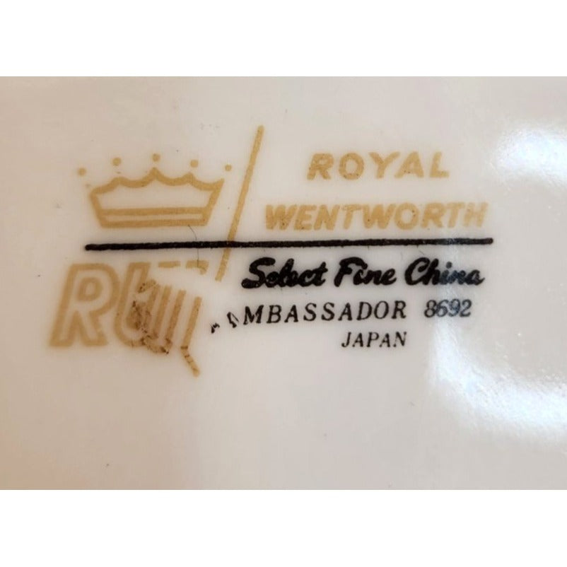 Royal Wentworth Ambassador 8692 Fine China Dinner Plates Set of 2 Black Floral Gold Trim Made in Japan 10 Inch Vintage