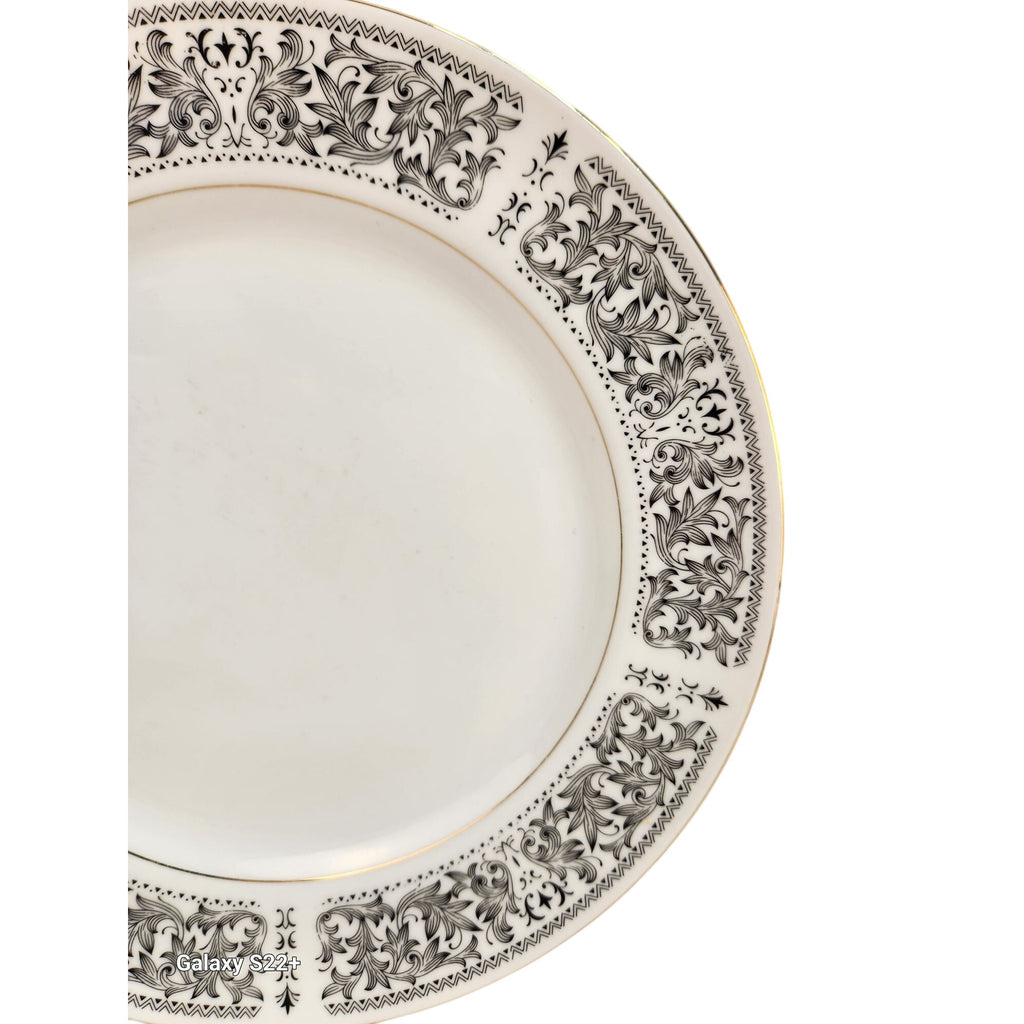 Royal Wentworth Ambassador 8692 Fine China Dinner Plates Set of 2 Black Floral Gold Trim Made in Japan 10 Inch Vintage