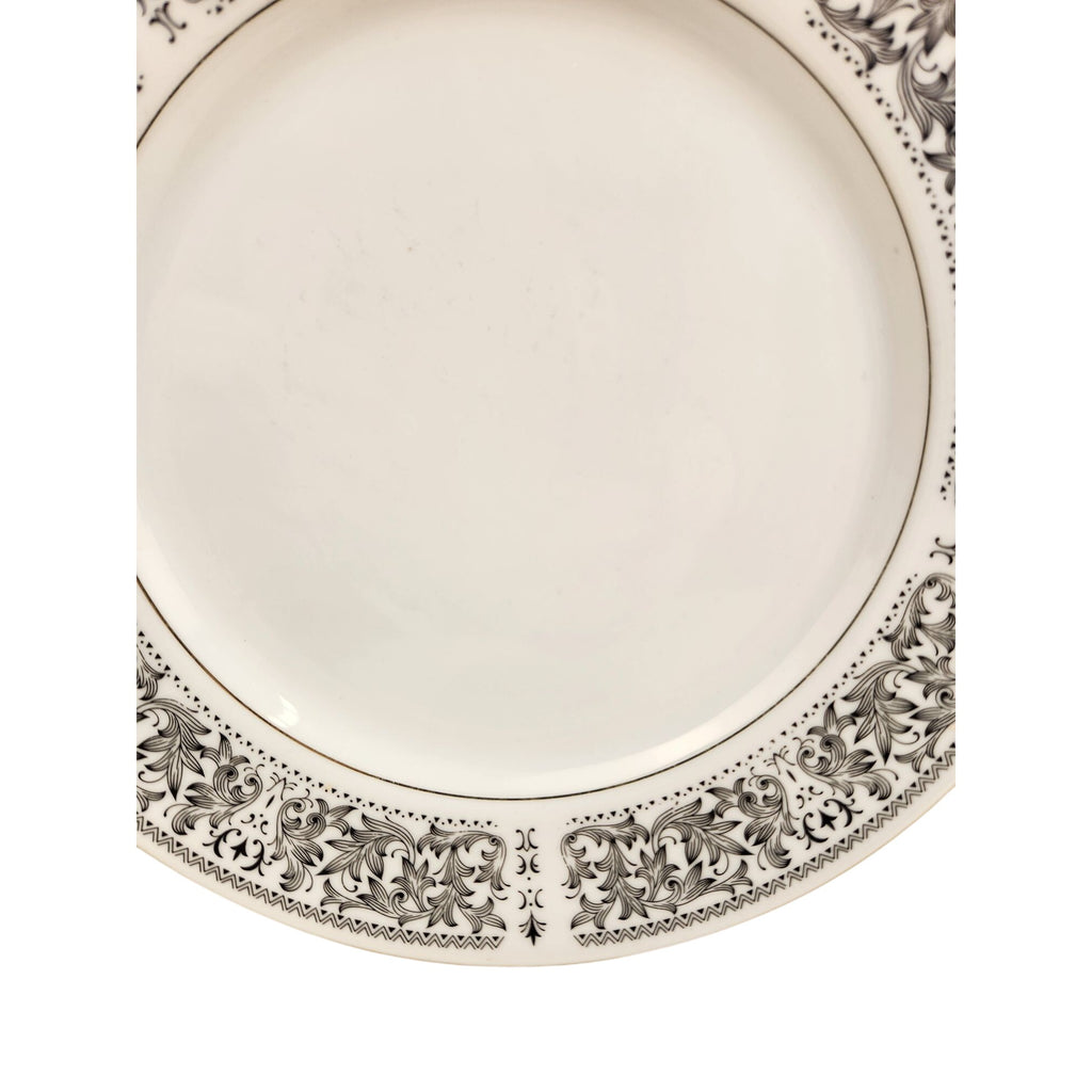 Royal Wentworth Ambassador 8692 Fine China Dinner Plates Set of 2 Black Floral Gold Trim Made in Japan 10 Inch Vintage