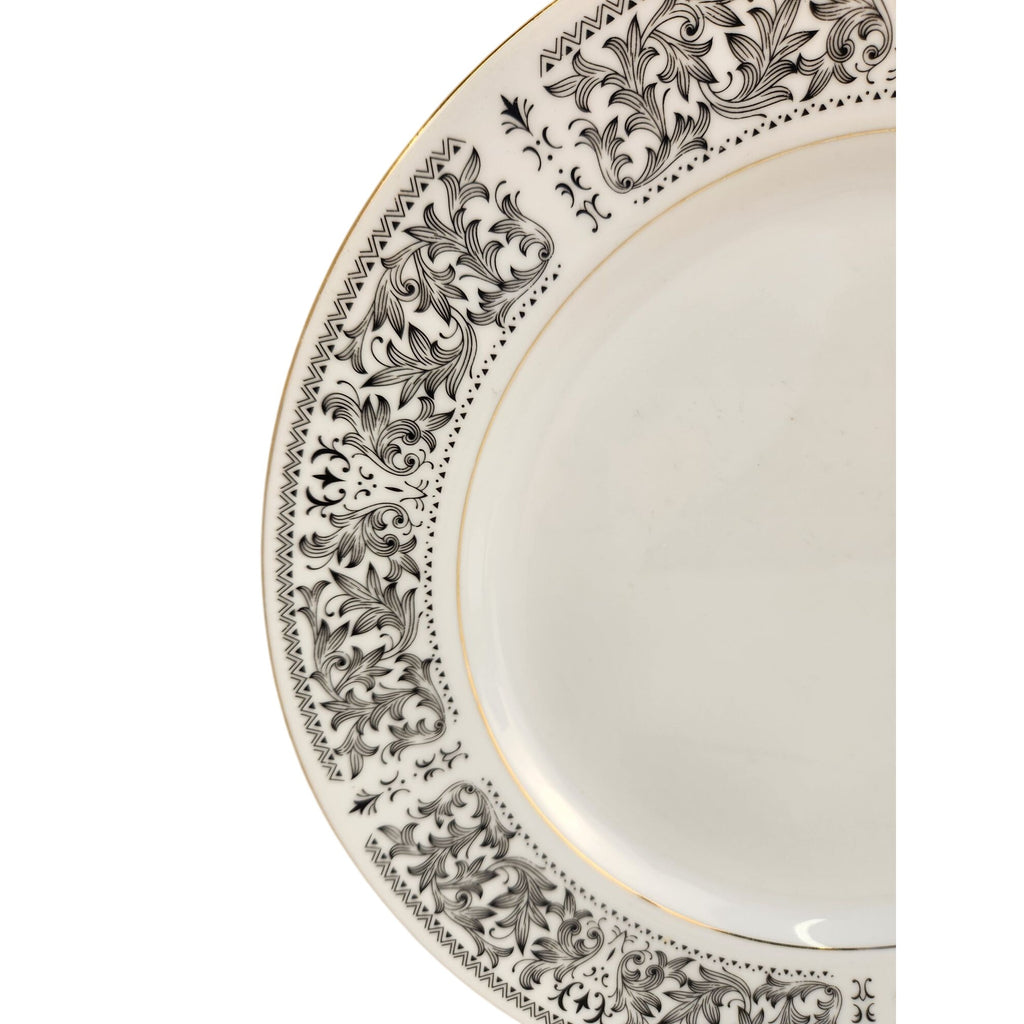 Royal Wentworth Ambassador 8692 Fine China Dinner Plates Set of 2 Black Floral Gold Trim Made in Japan 10 Inch Vintage