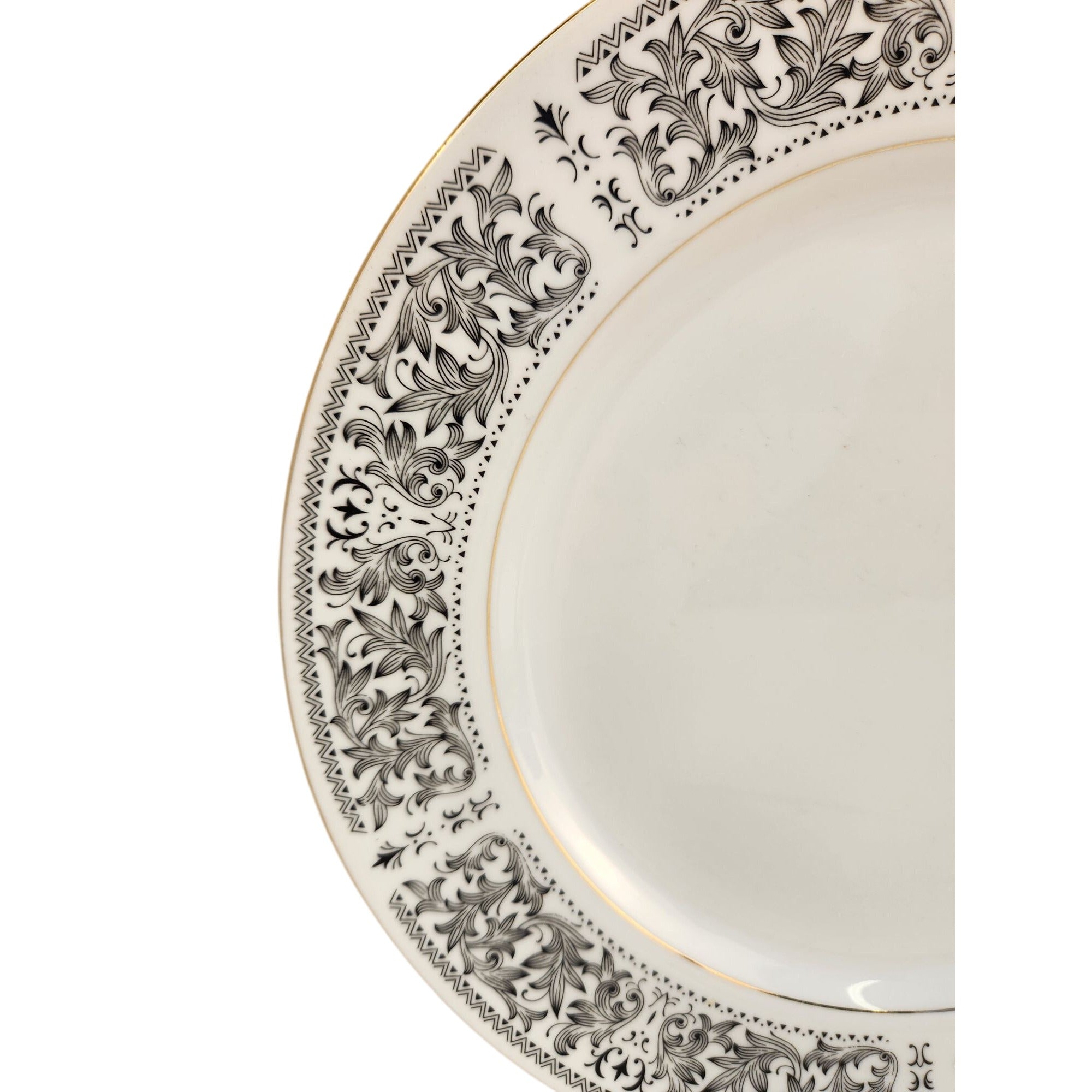 Royal Wentworth Ambassador 8692 Fine China Dinner Plates Set of 2 Black Floral Gold Trim Made in Japan 10 Inch Vintage