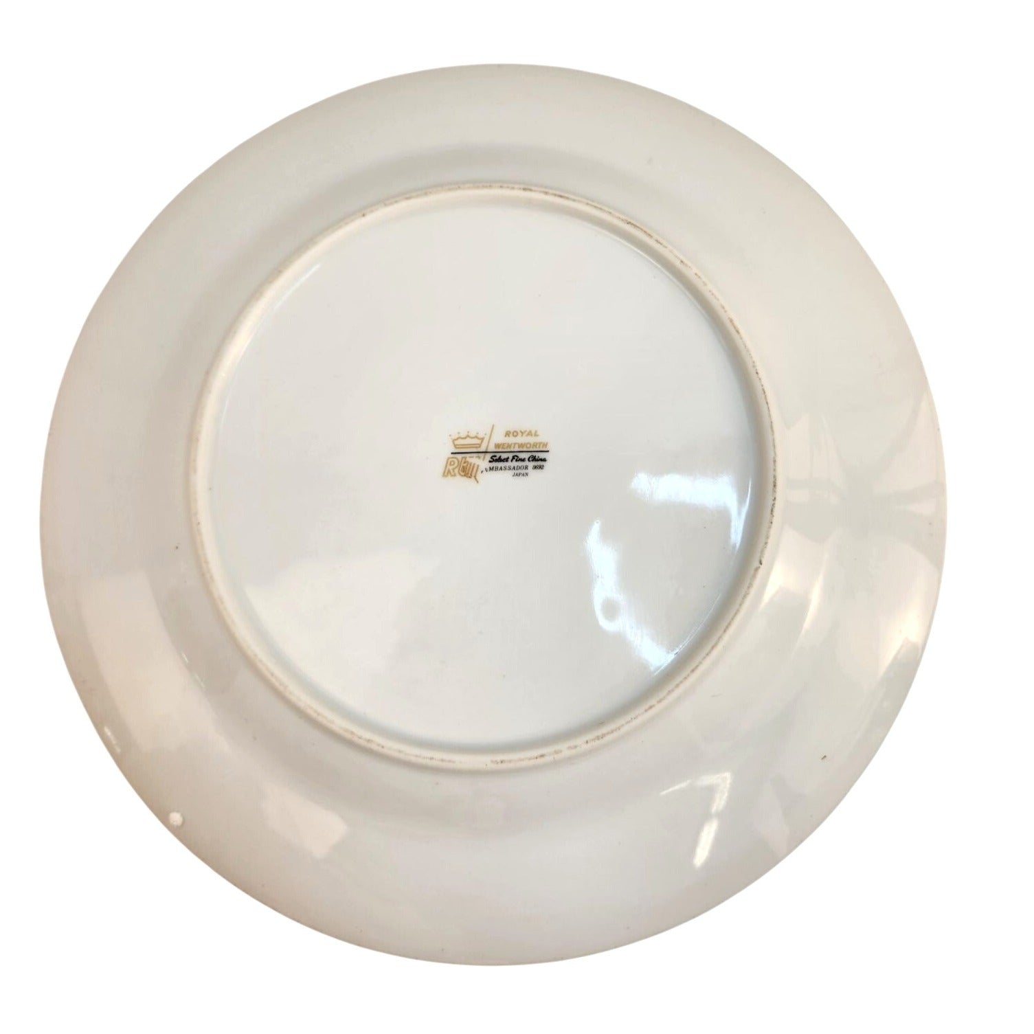 Royal Wentworth Ambassador 8692 Fine China Dinner Plates Set of 2 Black Floral Gold Trim Made in Japan 10 Inch Vintage
