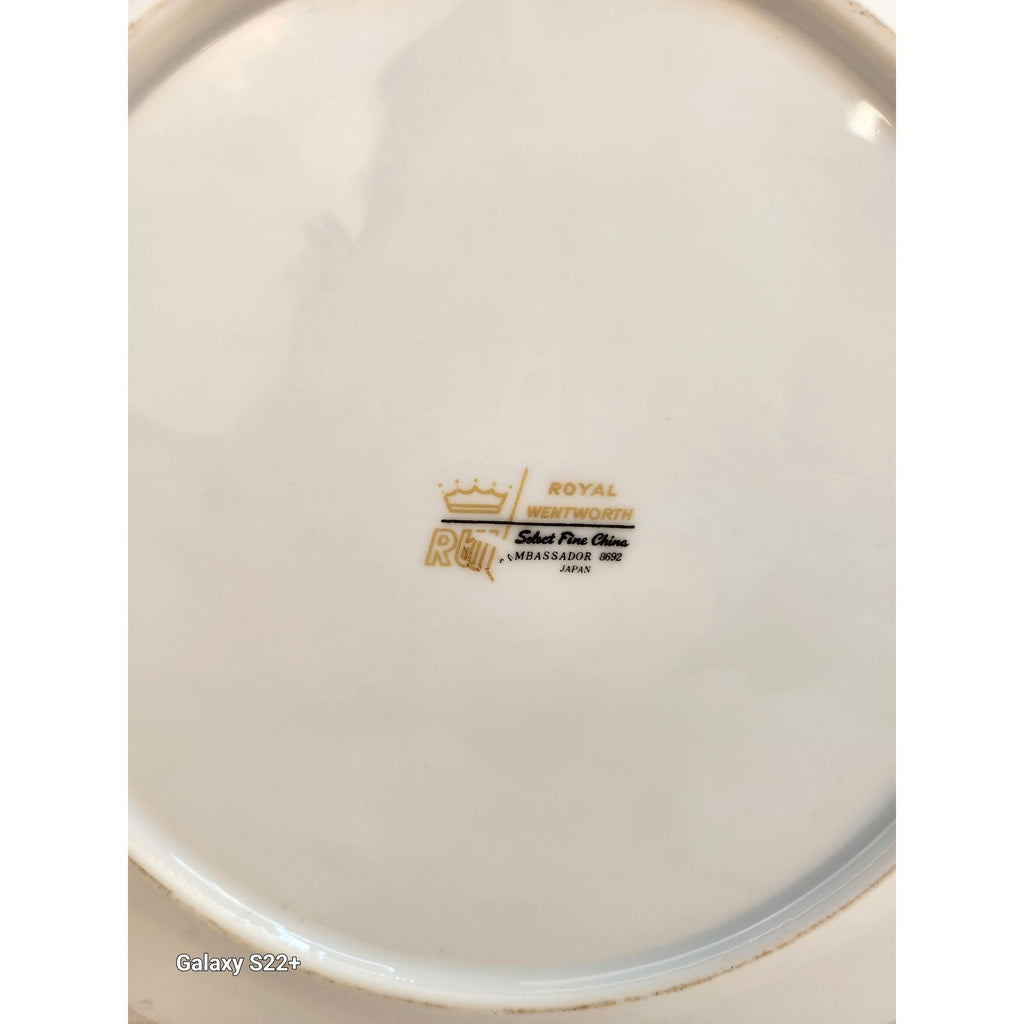 Royal Wentworth Ambassador 8692 Fine China Dinner Plates Set of 2 Black Floral Gold Trim Made in Japan 10 Inch Vintage