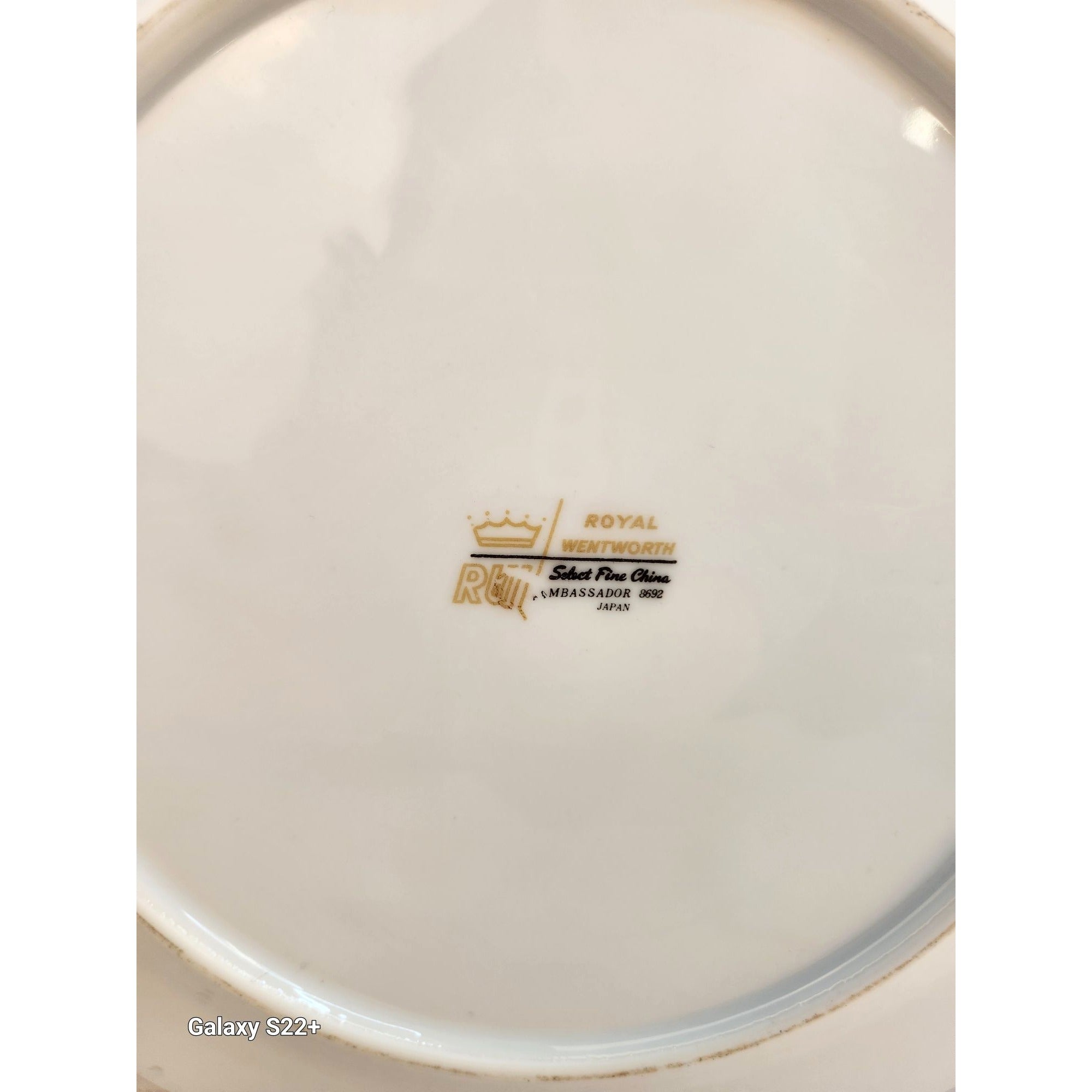 Royal Wentworth Ambassador 8692 Fine China Dinner Plates Set of 2 Black Floral Gold Trim Made in Japan 10 Inch Vintage