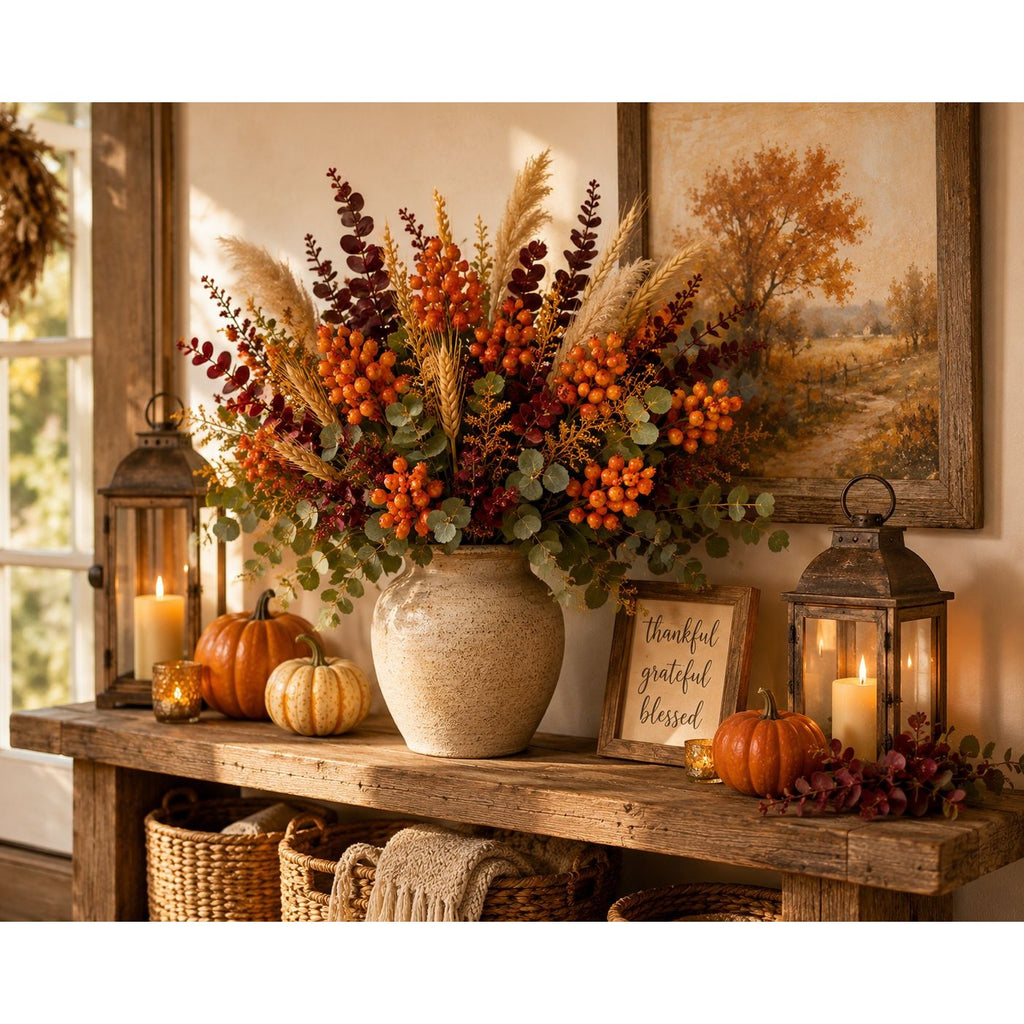 Artificial Orange Berry Stems Set of 4 Faux Fall Berry Picks Autumn Berry Branches Thanksgiving Decor Wreath Supplies Vase Filler