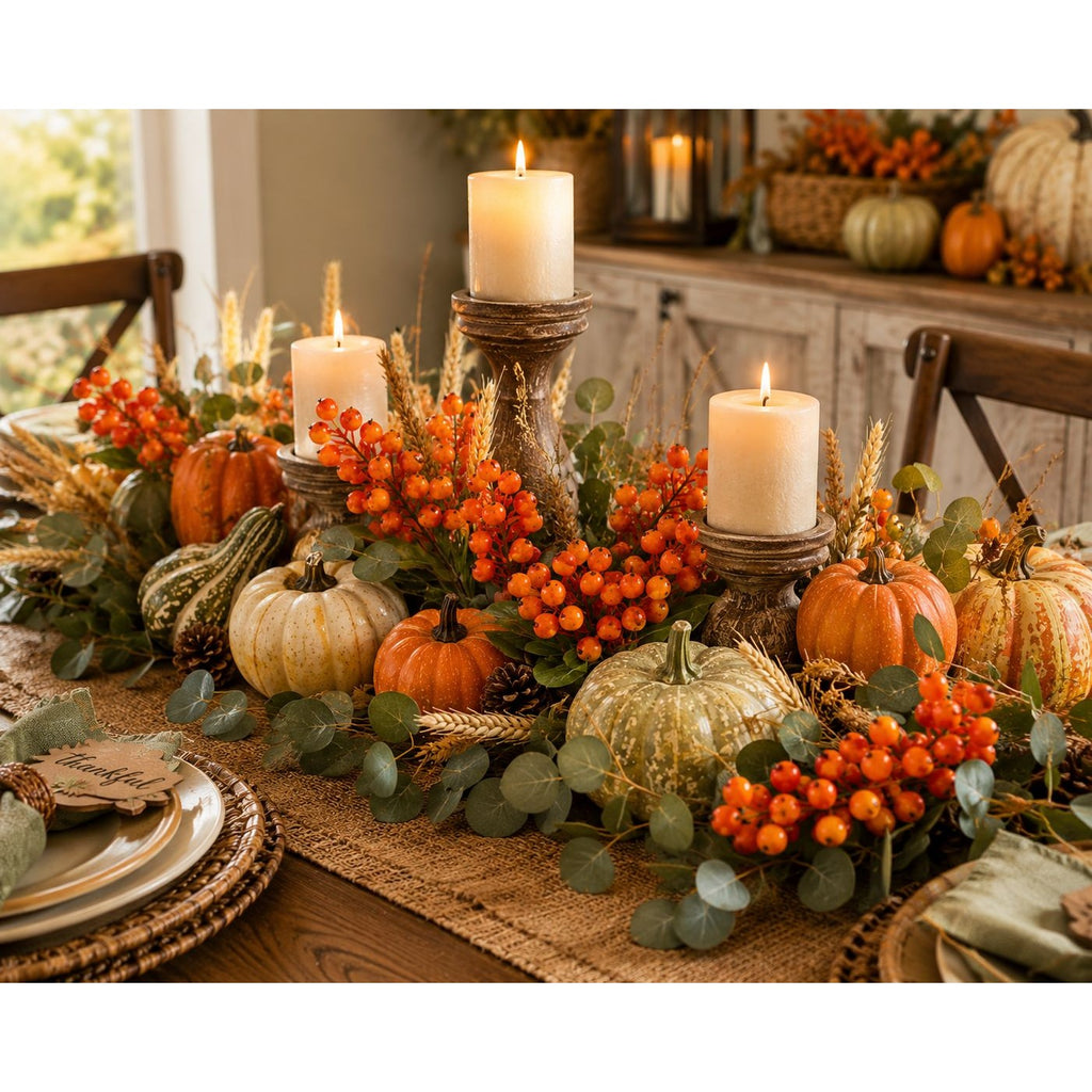 Artificial Orange Berry Stems Set of 4 Faux Fall Berry Picks Autumn Berry Branches Thanksgiving Decor Wreath Supplies Vase Filler