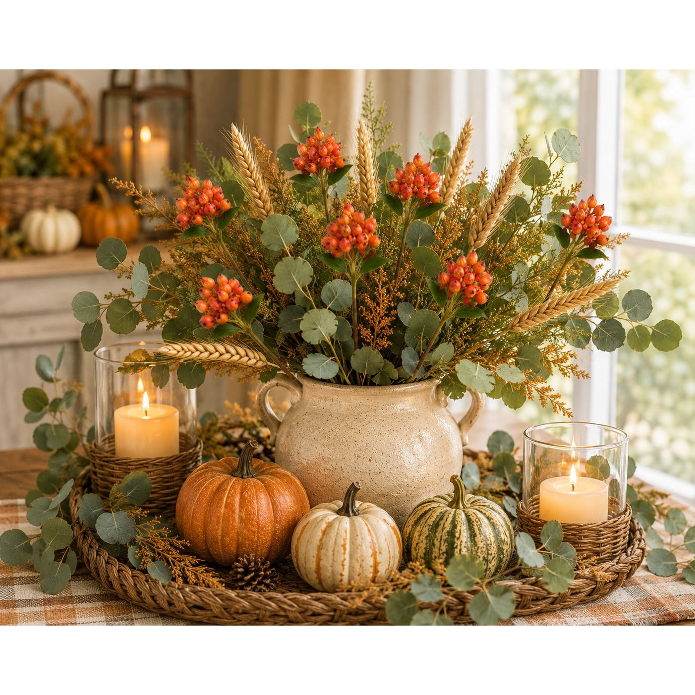 Artificial Orange Berry Stems Set of 4 Faux Fall Berry Picks Autumn Berry Branches Thanksgiving Decor Wreath Supplies Vase Filler