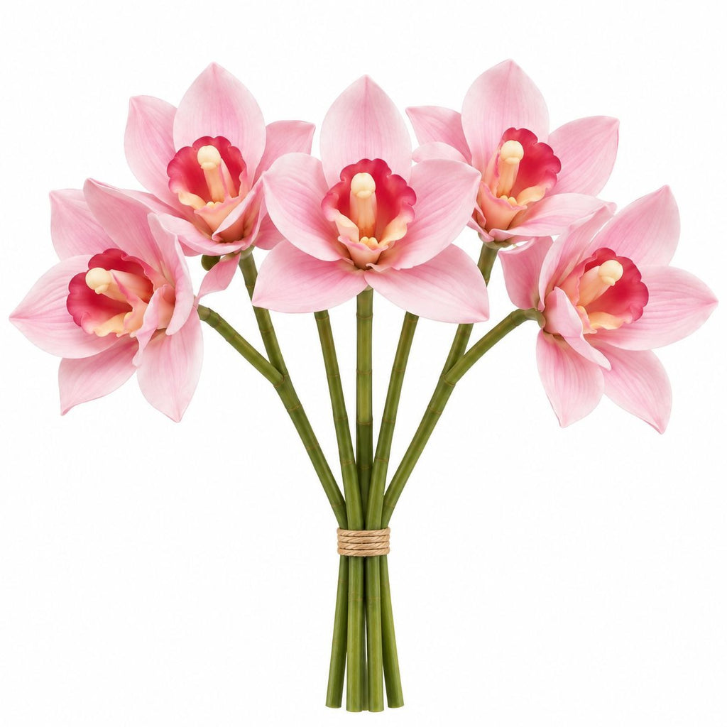 Blush Pink Real Touch Cymbidium Orchid Stems, Set of 5 Faux Flowers