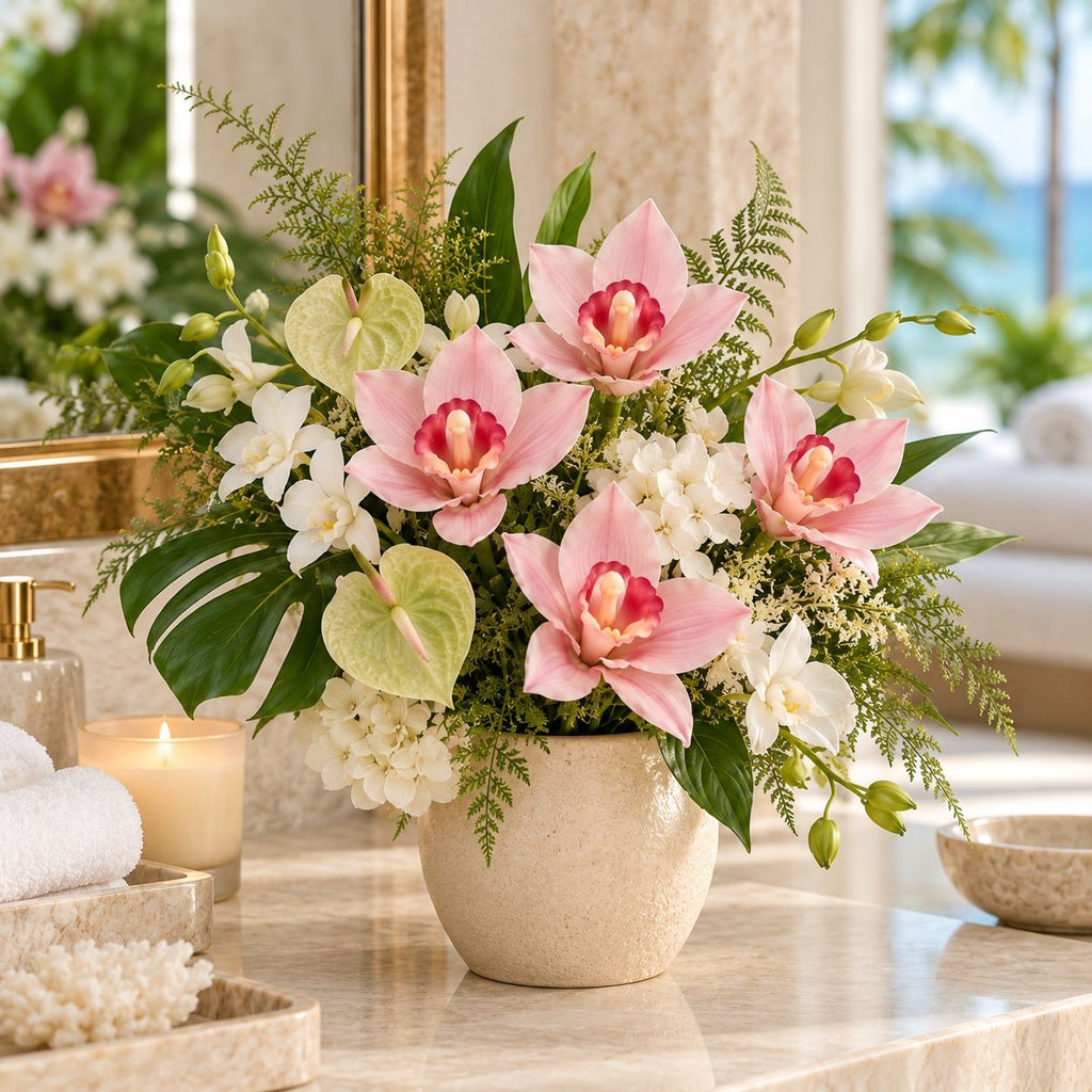 Blush Pink Real Touch Cymbidium Orchid Stems, Set of 5 Faux Flowers