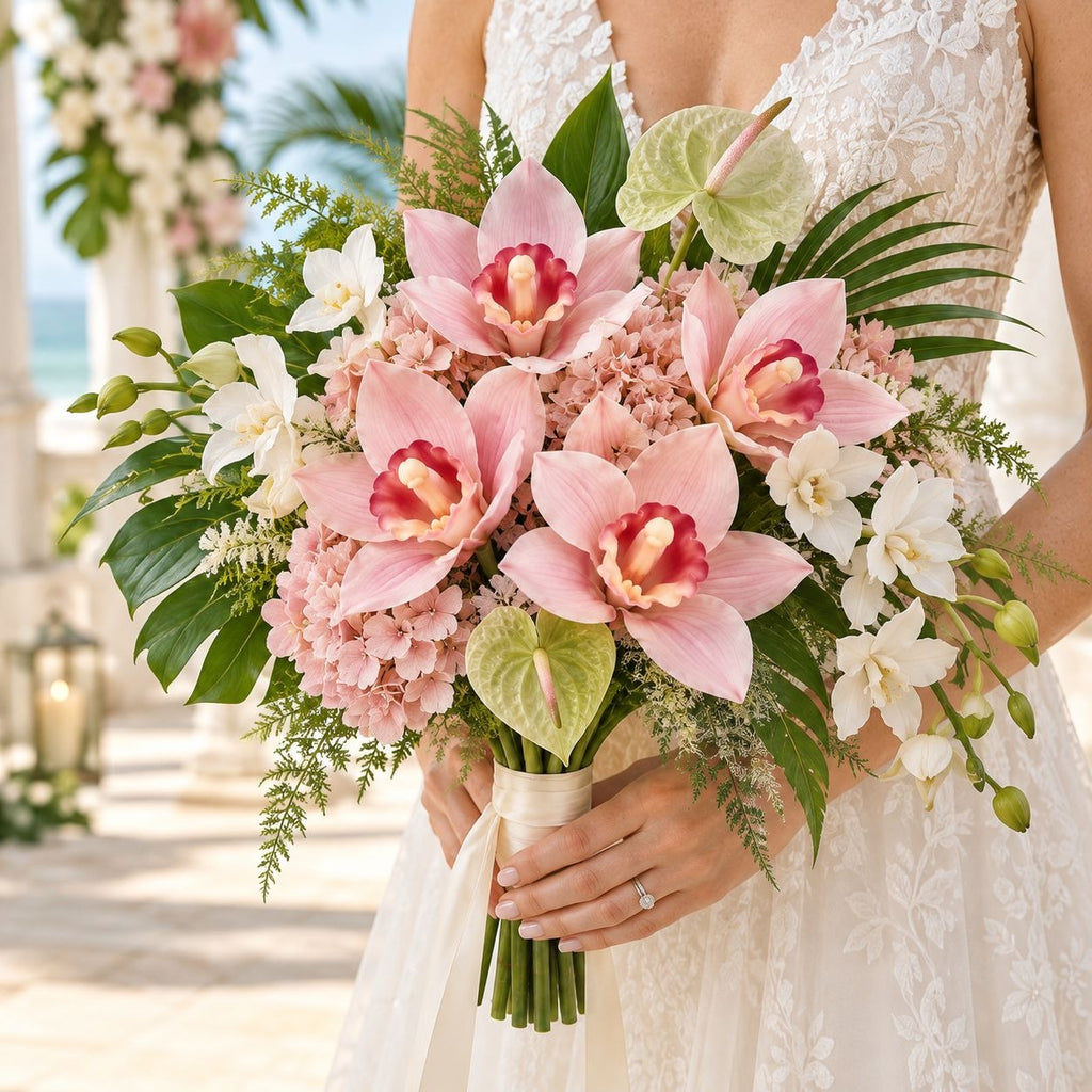 Blush Pink Real Touch Cymbidium Orchid Stems, Set of 5 Faux Flowers