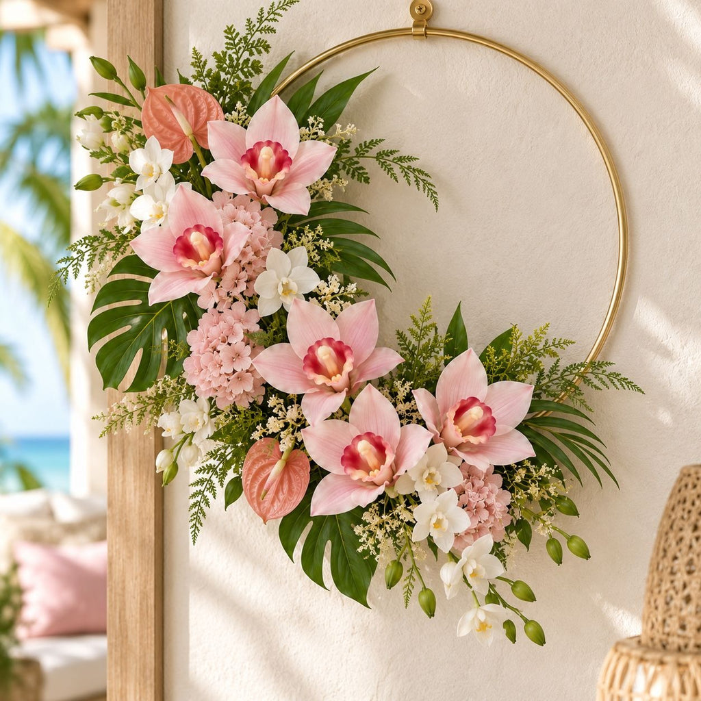 Blush Pink Real Touch Cymbidium Orchid Stems, Set of 5 Faux Flowers