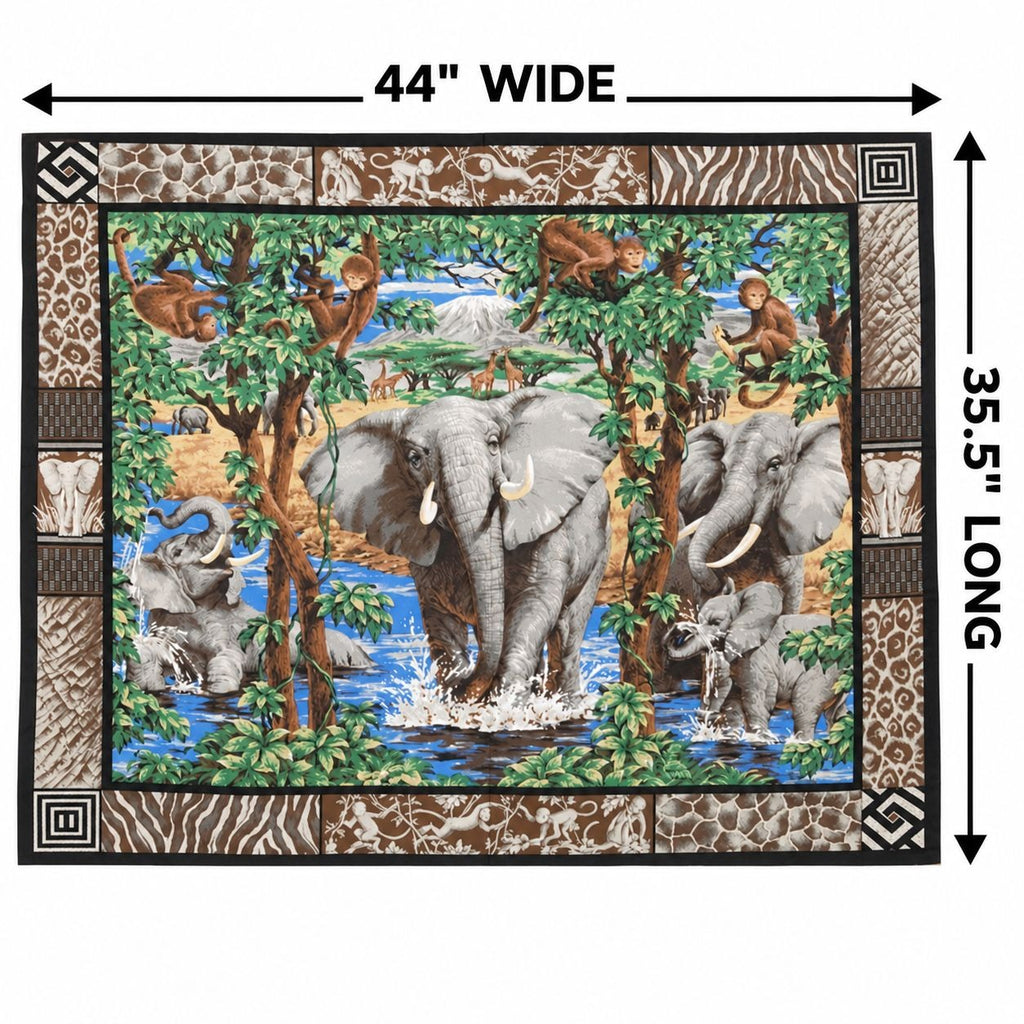 Vintage Elephant Safari Cotton Fabric Panel 35.5 x 44 #9304