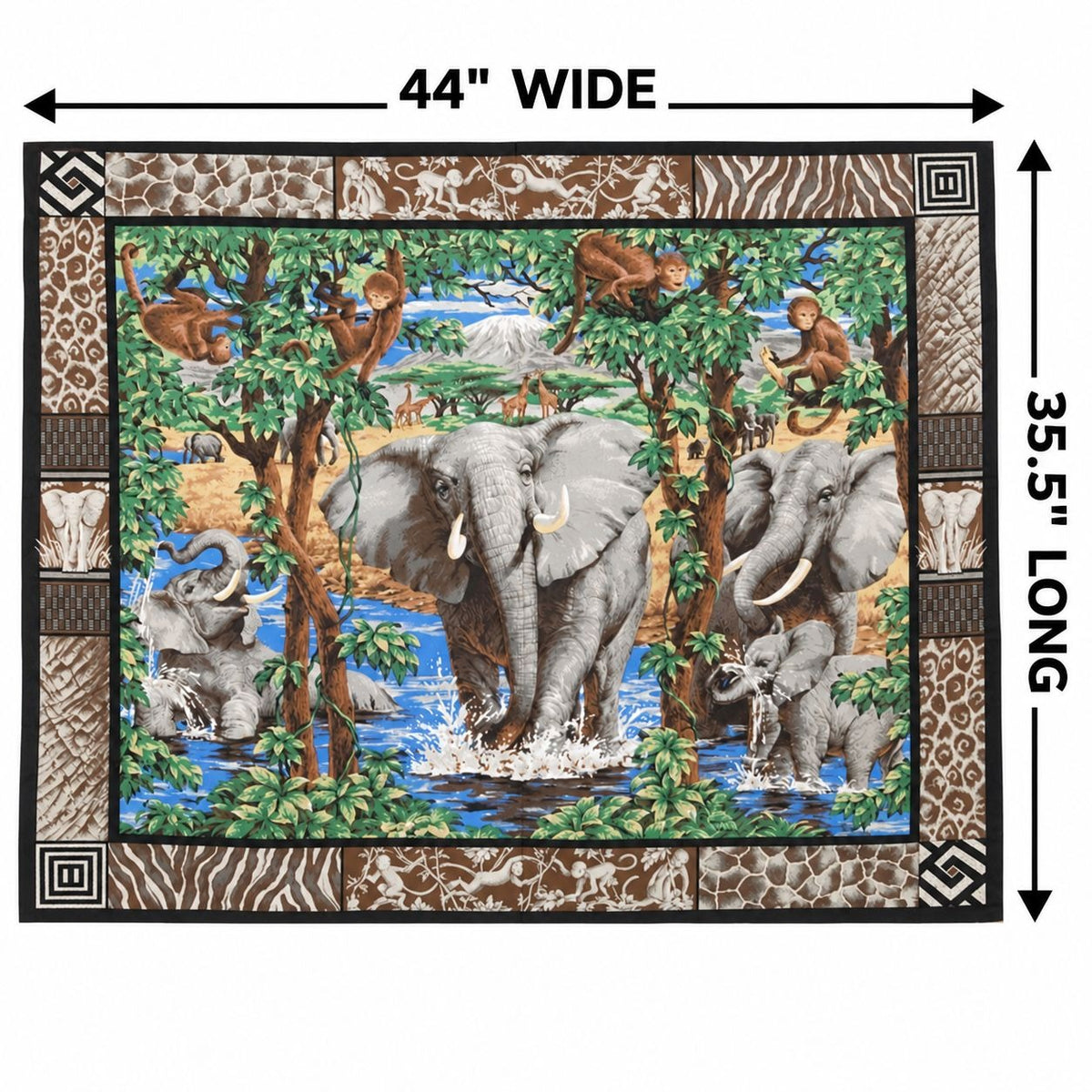 Vintage Elephant Safari Cotton Fabric Panel 35.5 x 44 #9304