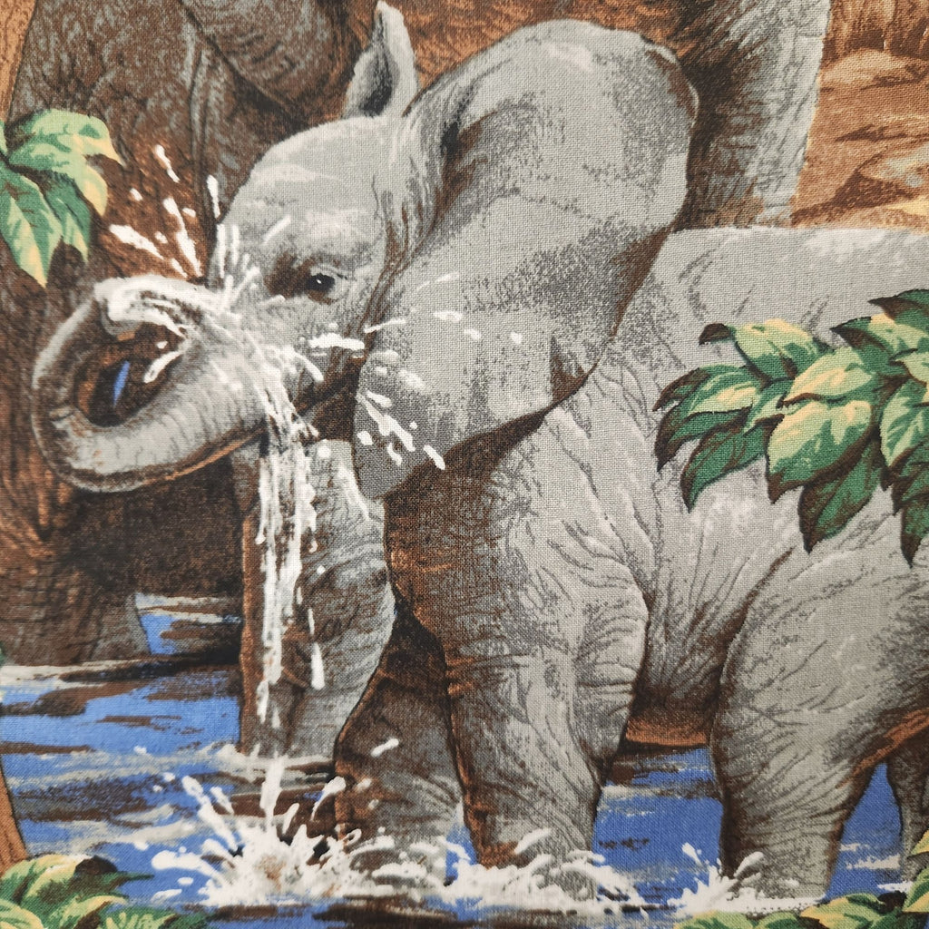 Vintage Elephant Safari Cotton Fabric Panel 35.5 x 44 #9304