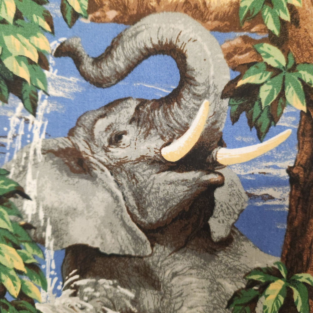 Vintage Elephant Safari Cotton Fabric Panel 35.5 x 44 #9304