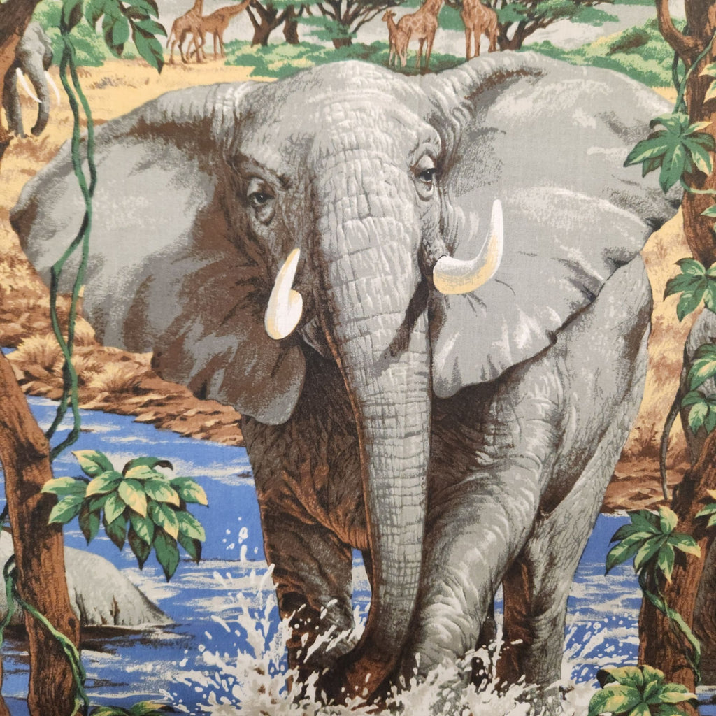 Vintage Elephant Safari Cotton Fabric Panel 35.5 x 44 #9304