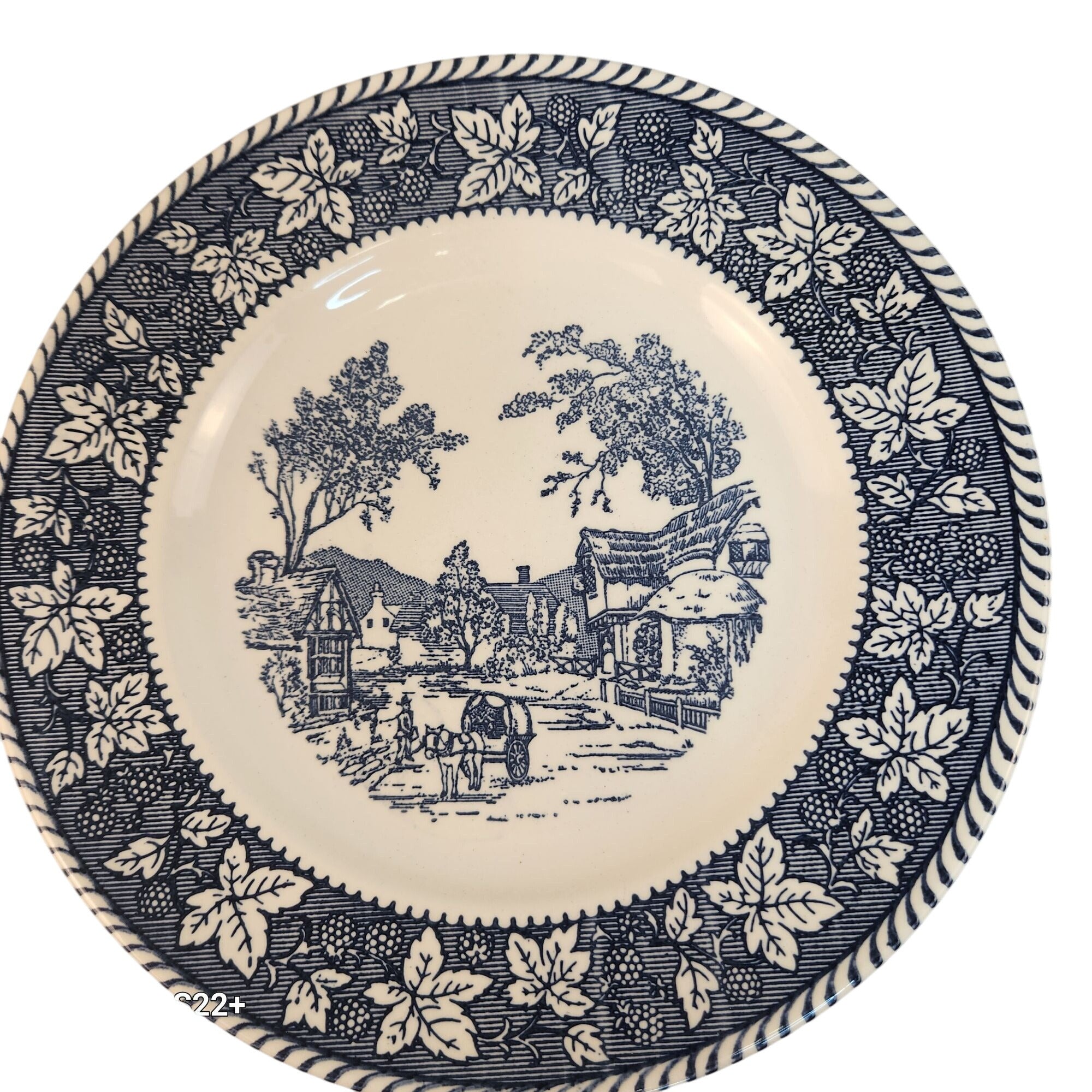 Vintage Homer Laughlin Shakespeare Country Dinner Plate Blue White Ironstone Stratwood Collection Farmhouse Plate 10 Inch USA