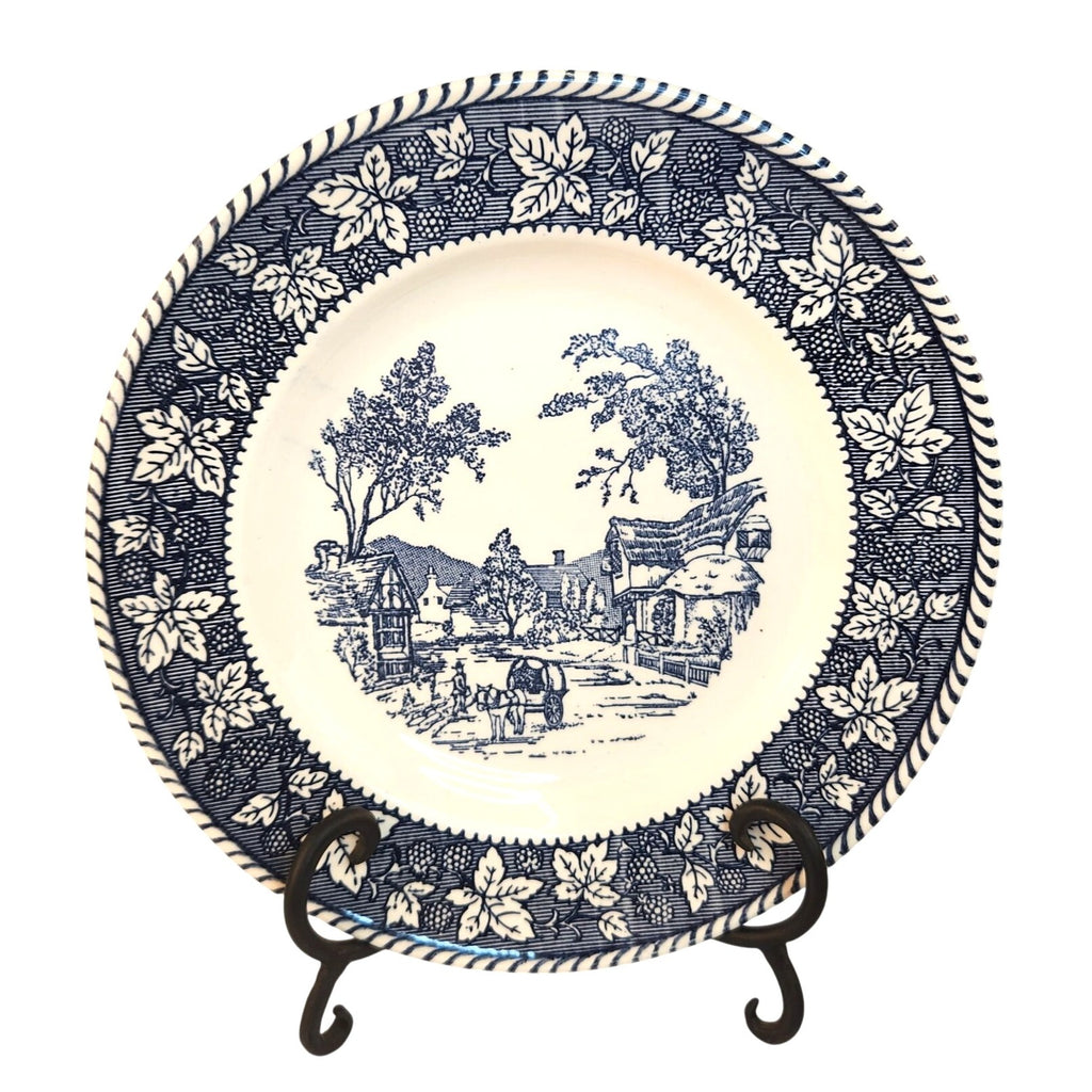Vintage Homer Laughlin Shakespeare Country Dinner Plate Blue White Ironstone Stratwood Collection Farmhouse Plate 10 Inch USA