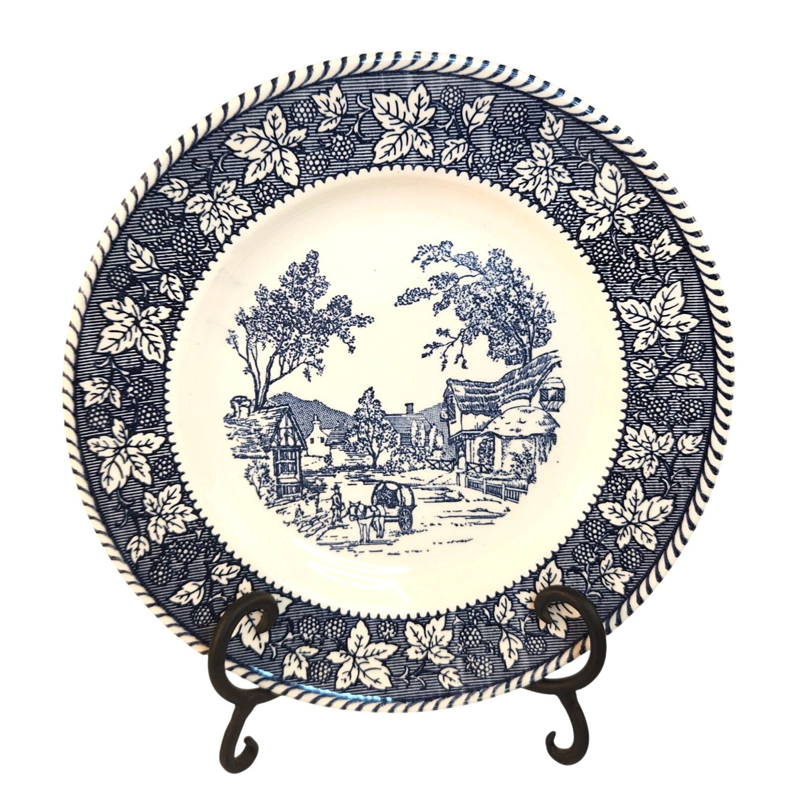 Vintage Homer Laughlin Shakespeare Country Dinner Plate Blue White Ironstone Stratwood Collection Farmhouse Plate 10 Inch USA