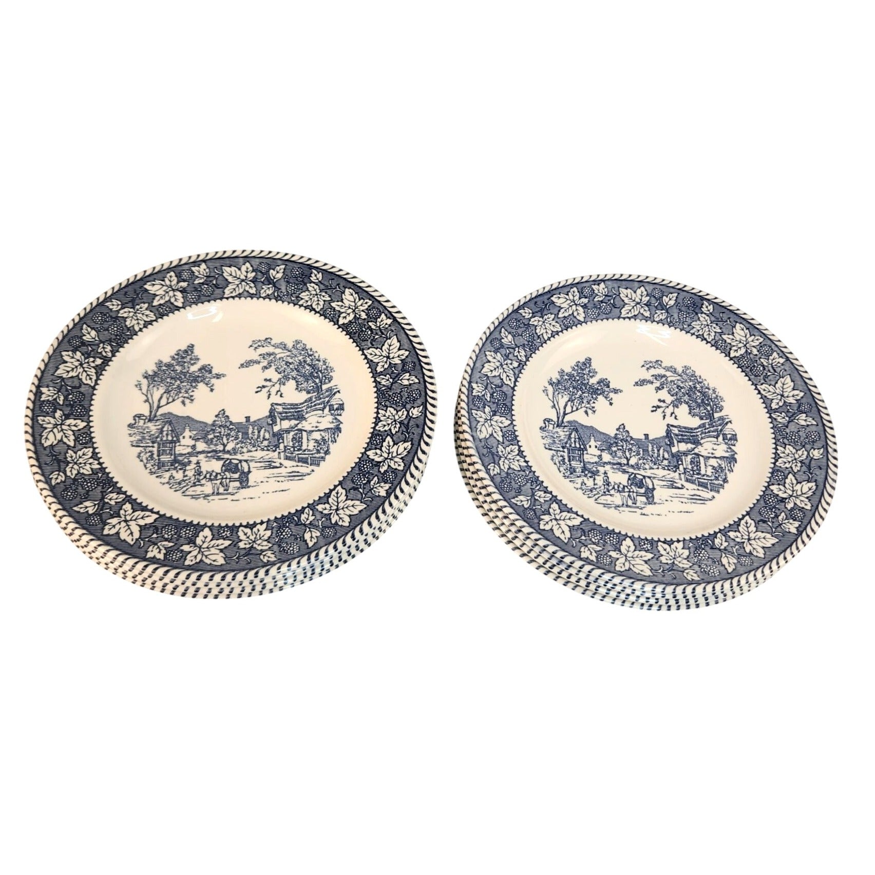 Vintage Homer Laughlin Shakespeare Country Dinner Plate Blue White Ironstone Stratwood Collection Farmhouse Plate 10 Inch USA