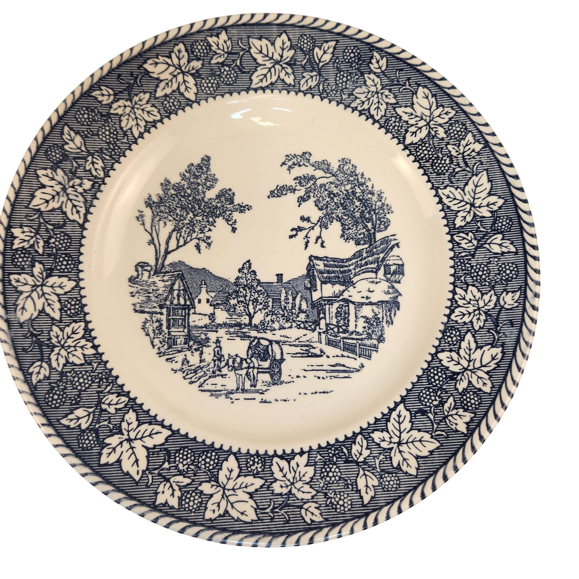 Vintage Homer Laughlin Shakespeare Country Dinner Plate Blue White Ironstone Stratwood Collection Farmhouse Plate 10 Inch USA
