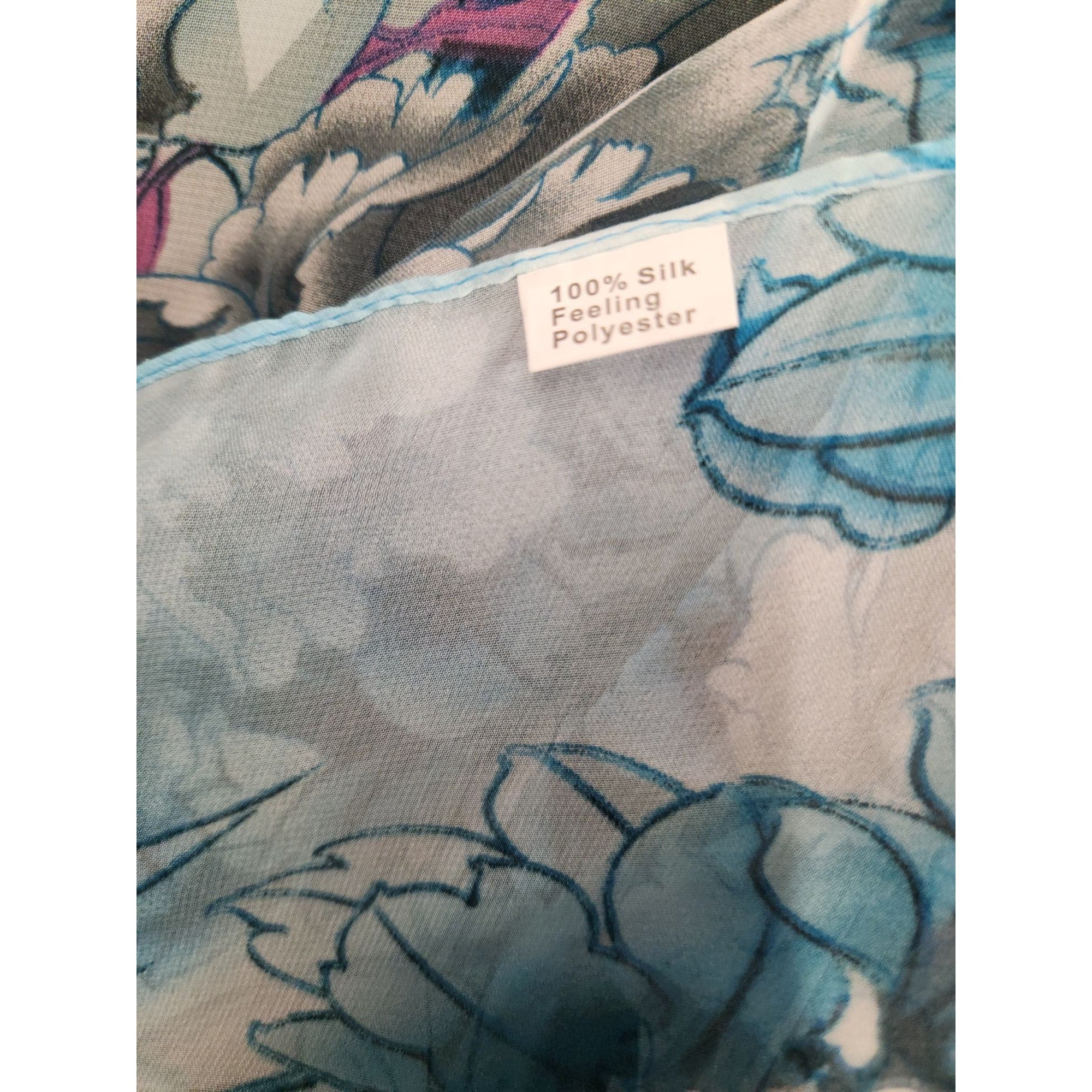 Blue Floral Bird Print Chiffon Scarf – Sheer Lightweight Wrap Shawl 62 x 19 Womens Accessory