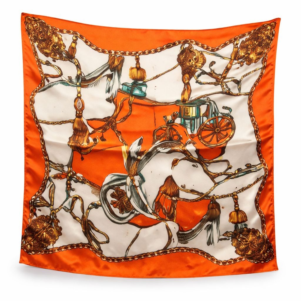 Orange Equestrian Horse & Chain Satin Scarf – 20×20 Square Neck Scarf