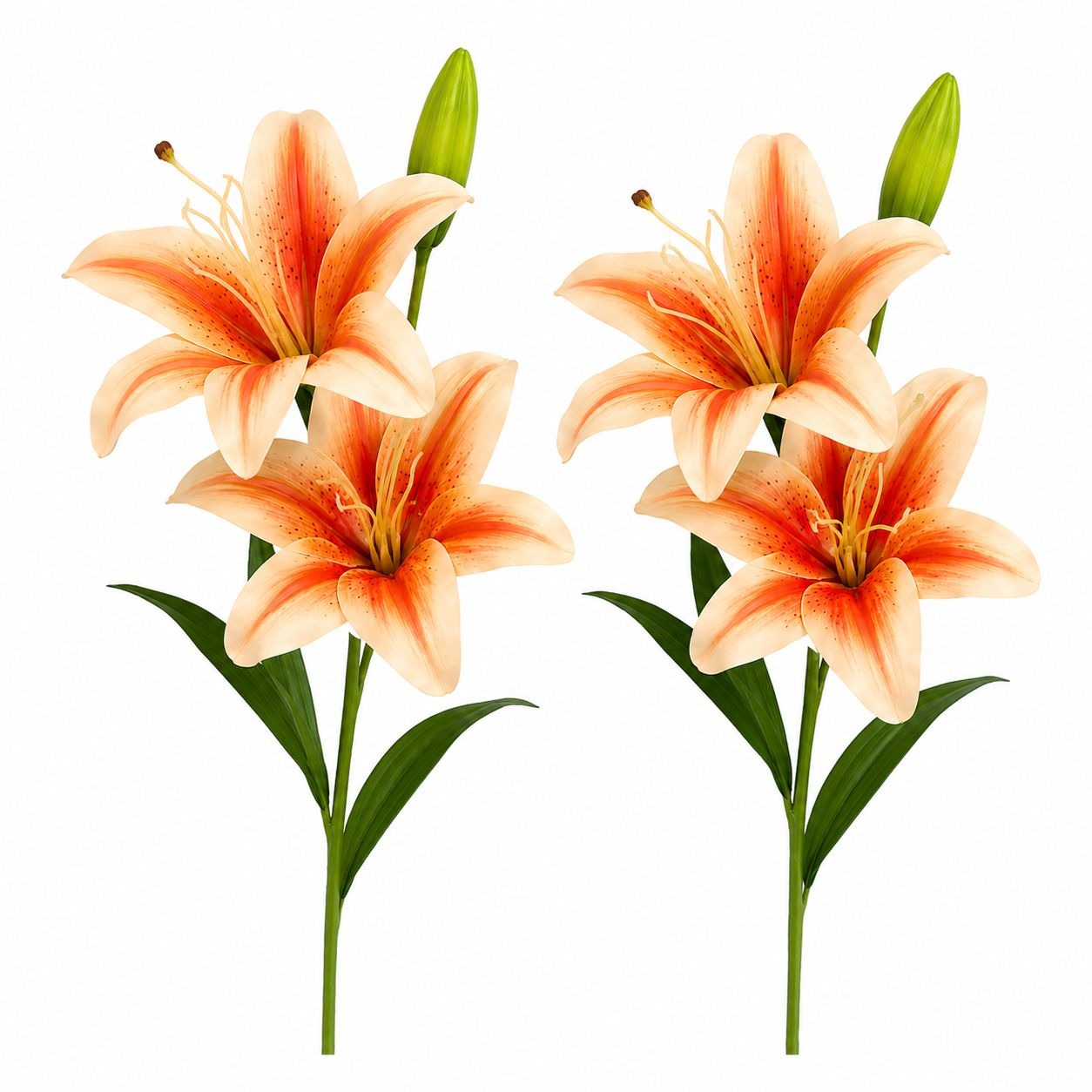 Real Touch Peach Orange Lily Stems Set of 2, Artificial Lily Flowers, Faux Floral Stems, Peach Lily Spray, Fall Floral Decor, French Country