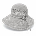 Light Gray Wide Brim Sun Hat Foldable Travel Beach Hat Adjustable Chin Strap Garden Resort Hat