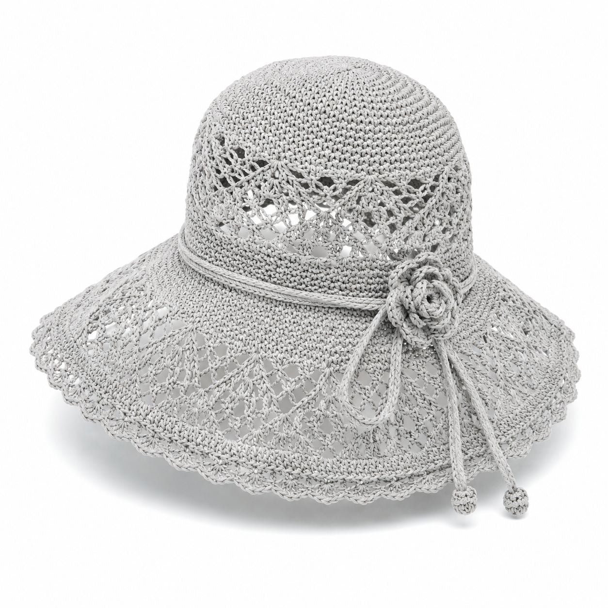 Light Gray Wide Brim Sun Hat Foldable Travel Beach Hat Adjustable Chin Strap Garden Resort Hat