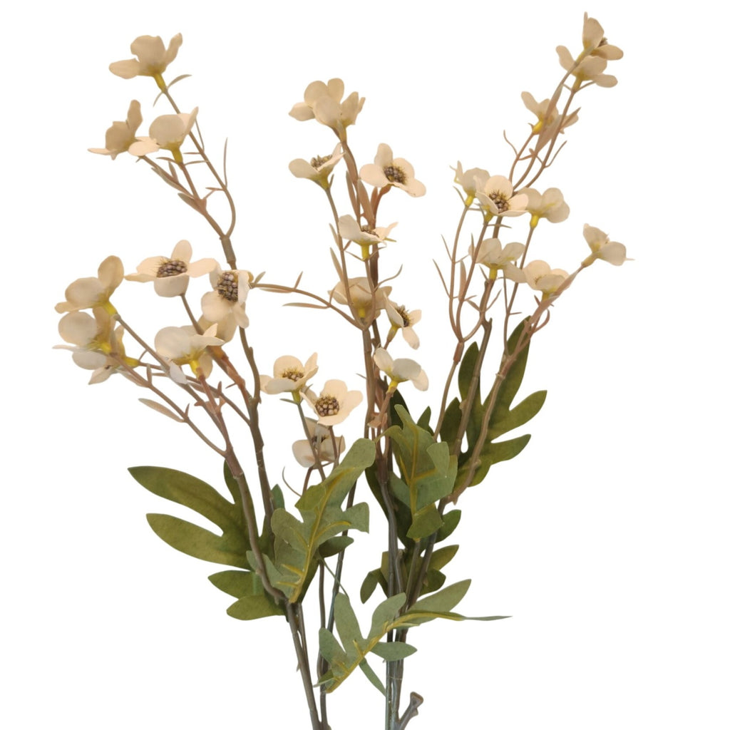 Artificial Cream Beige Dogwood Stems 2 Pcs Faux Wax Flower Neutral Ivory Floral Home Decor 24 Inch