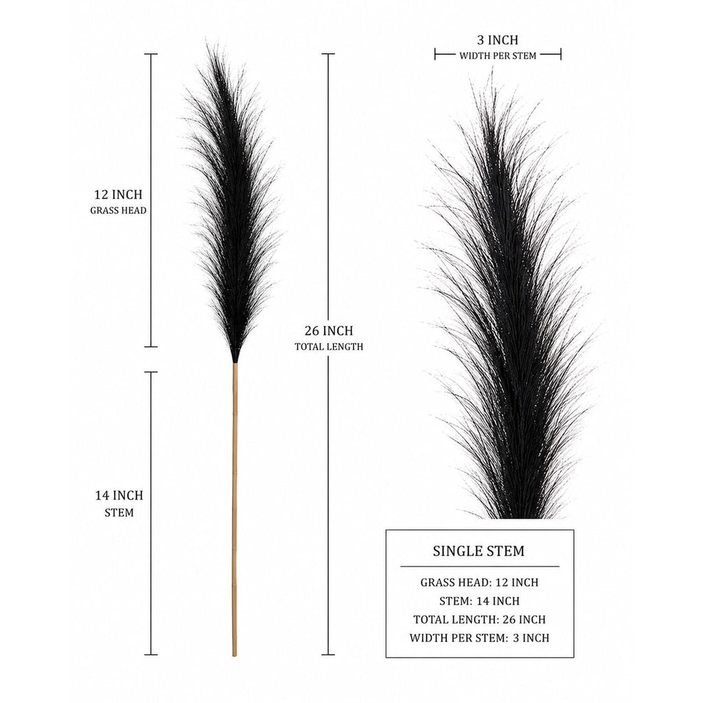 Measurement chart of a decorative plant stem with grass head, showing dimensions on a white background.